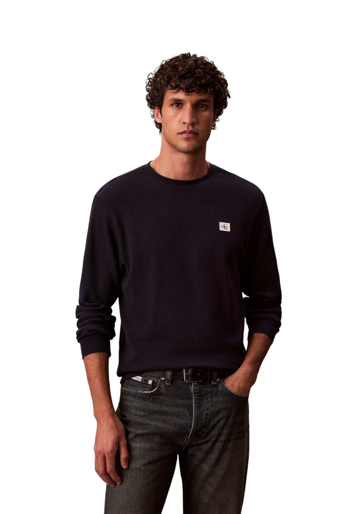 T-shirt a Maniche Lunghe Waffle Badge Crew LV040EM217 Dark sapphire