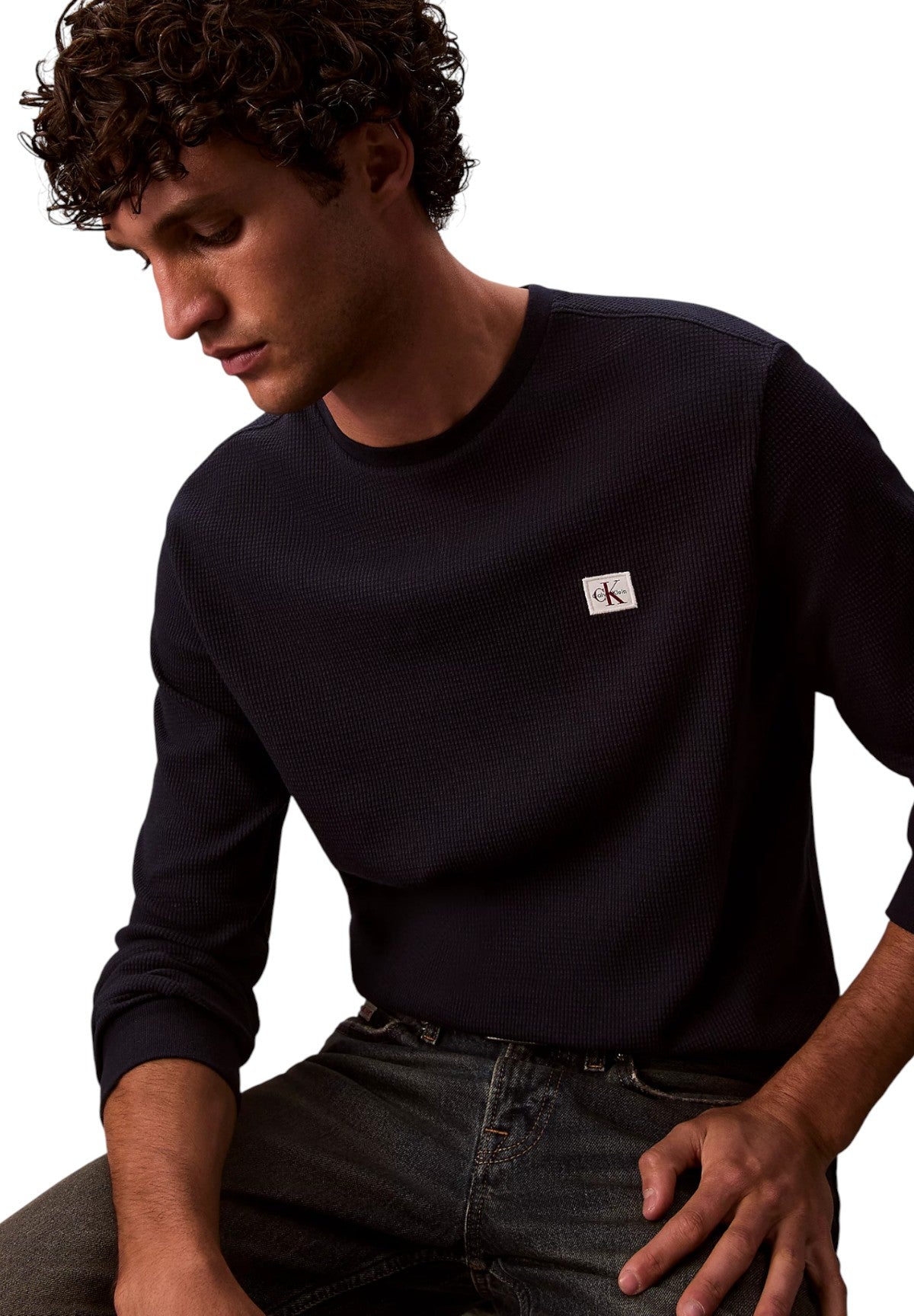 T-shirt a Maniche Lunghe Waffle Badge Crew LV040EM217 Dark sapphire