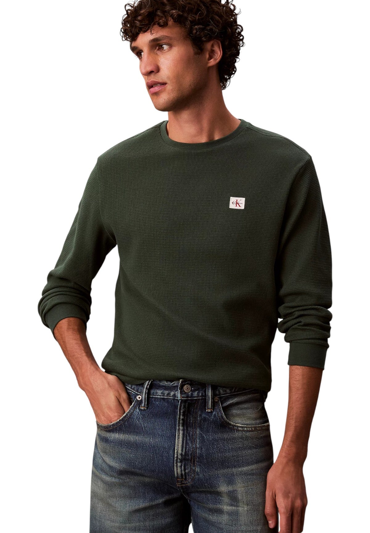 T-shirt a Maniche Lunghe Waffle Badge Crew LV040EM217 Sycamore