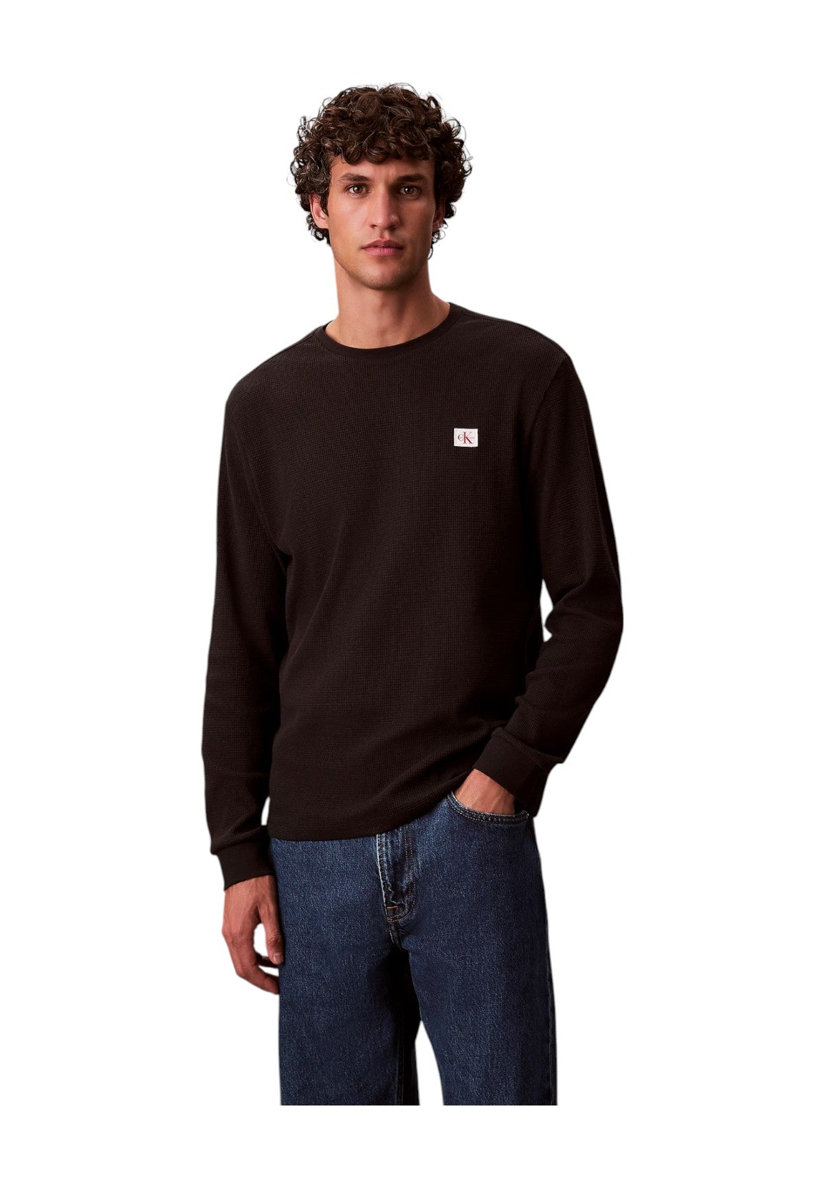 T-shirt a Maniche Lunghe Waffle Badge Crew LV040EM217 Black