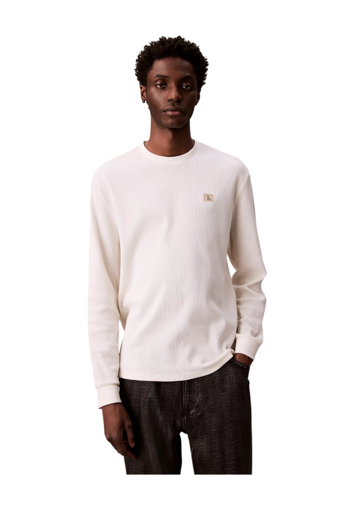T-shirt a Maniche Lunghe Waffle Badge Crew LV040EM217 Tofu