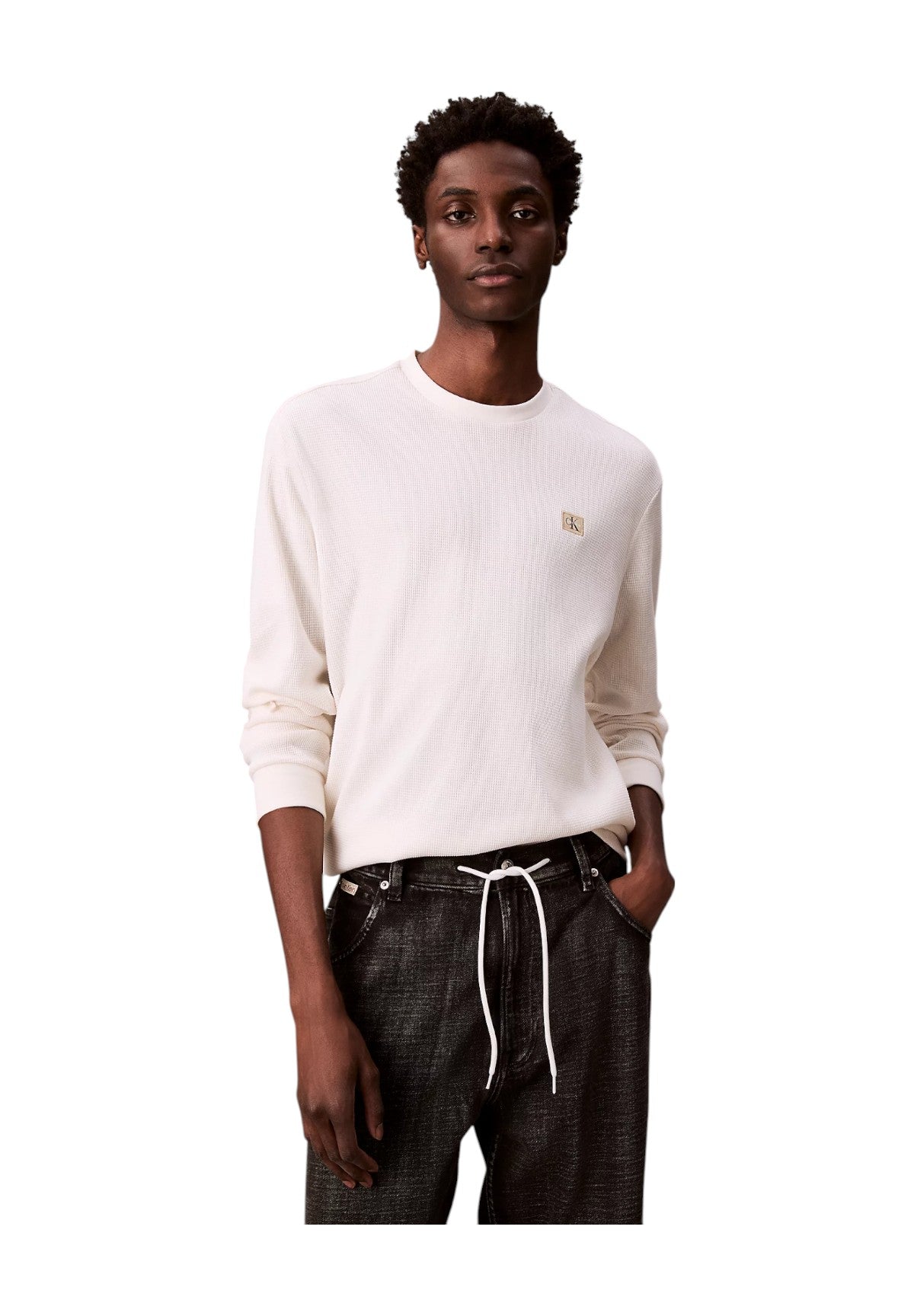 T-shirt a Maniche Lunghe Waffle Badge Crew LV040EM217 Tofu