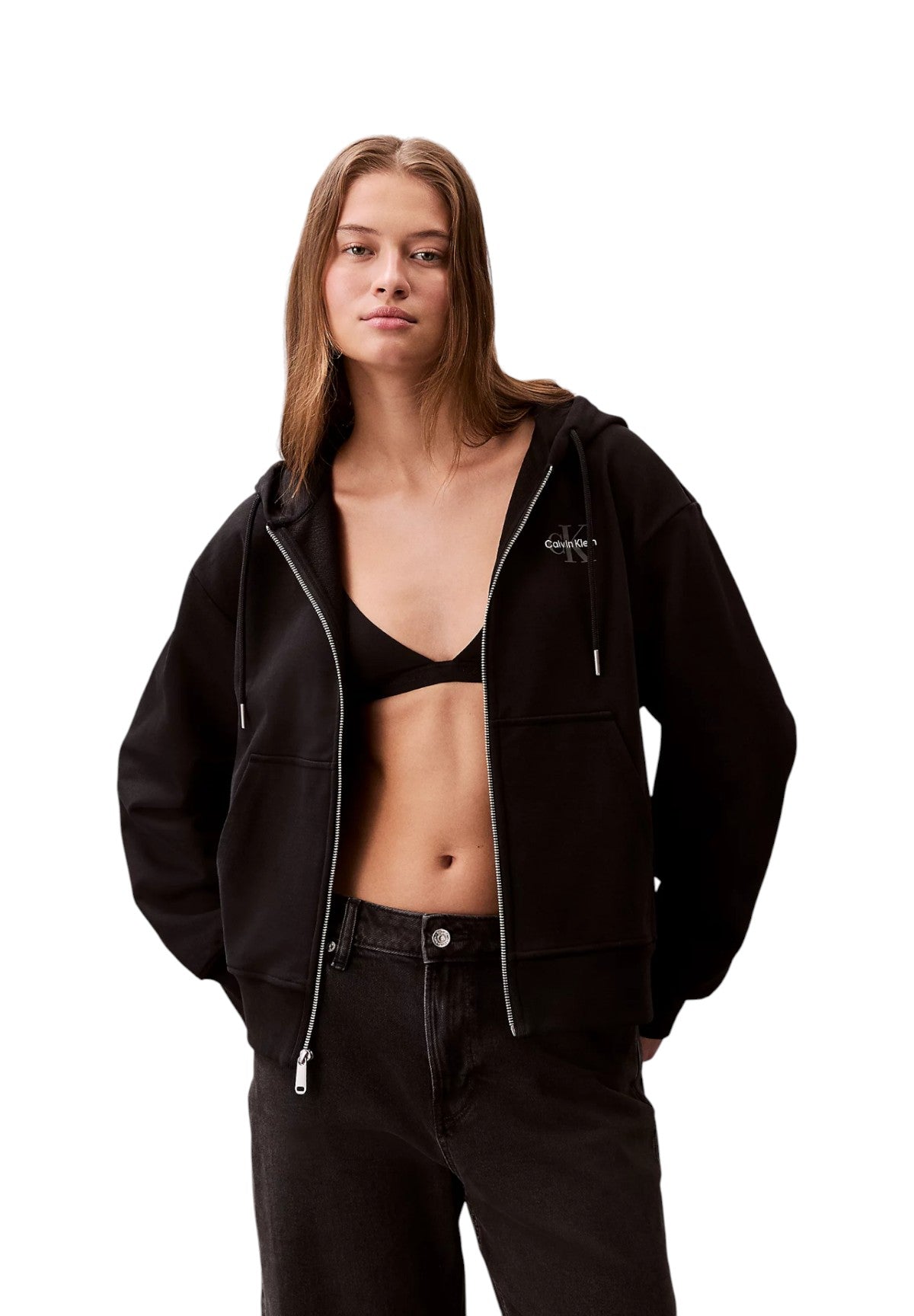 Felpa Full-Zip con Cappuccio in French Terry LV047B270G Black