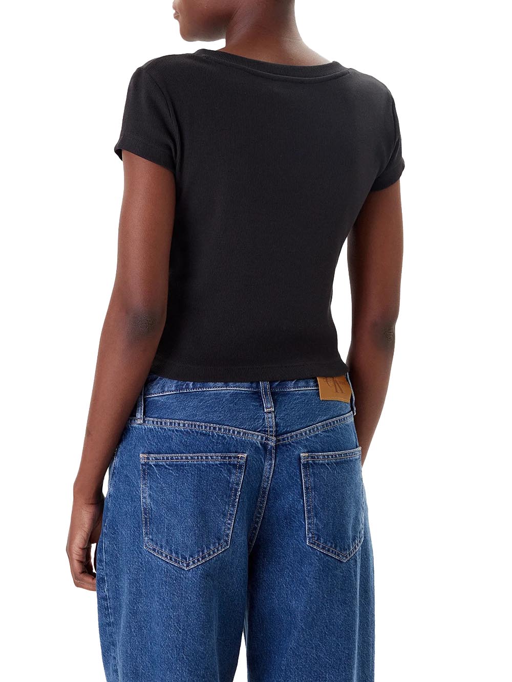 T-shirt con Scollo a V A- Ss Woven Label Ri LV047C910G Black
