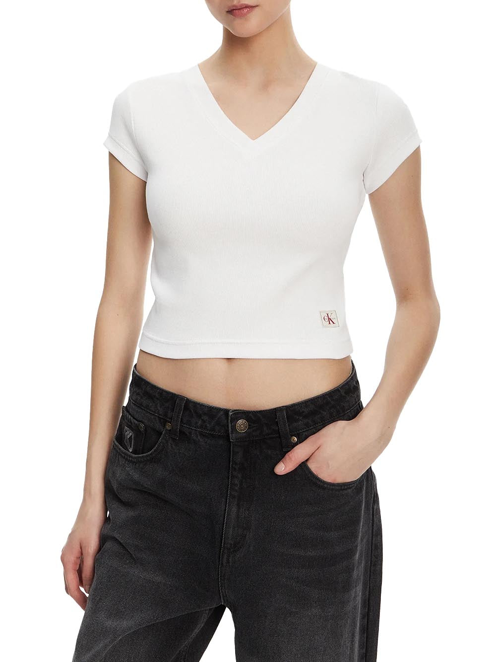 T-shirt con Scollo a V A- Ss Woven Label Ri LV047C910G Brilliant White