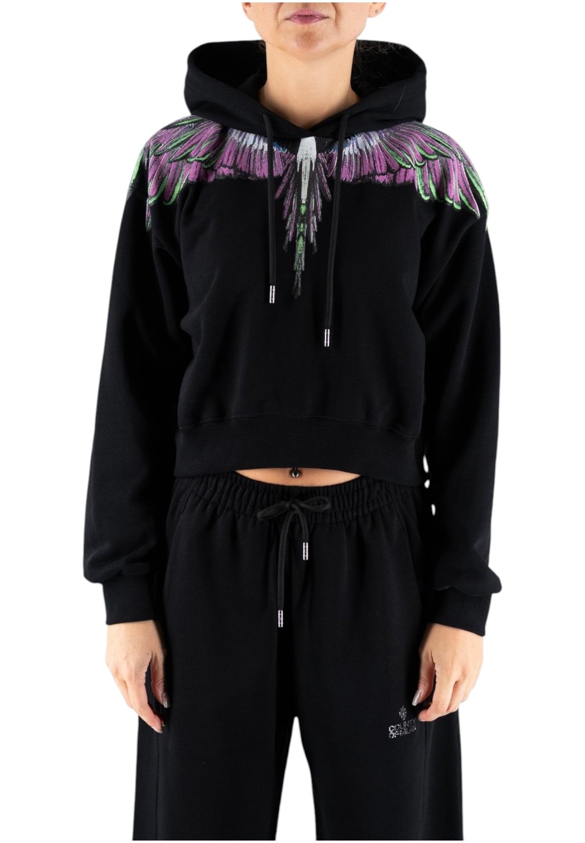 Felpa Pullover con Cappuccio 25ICM30000 Nero, Pink Wings