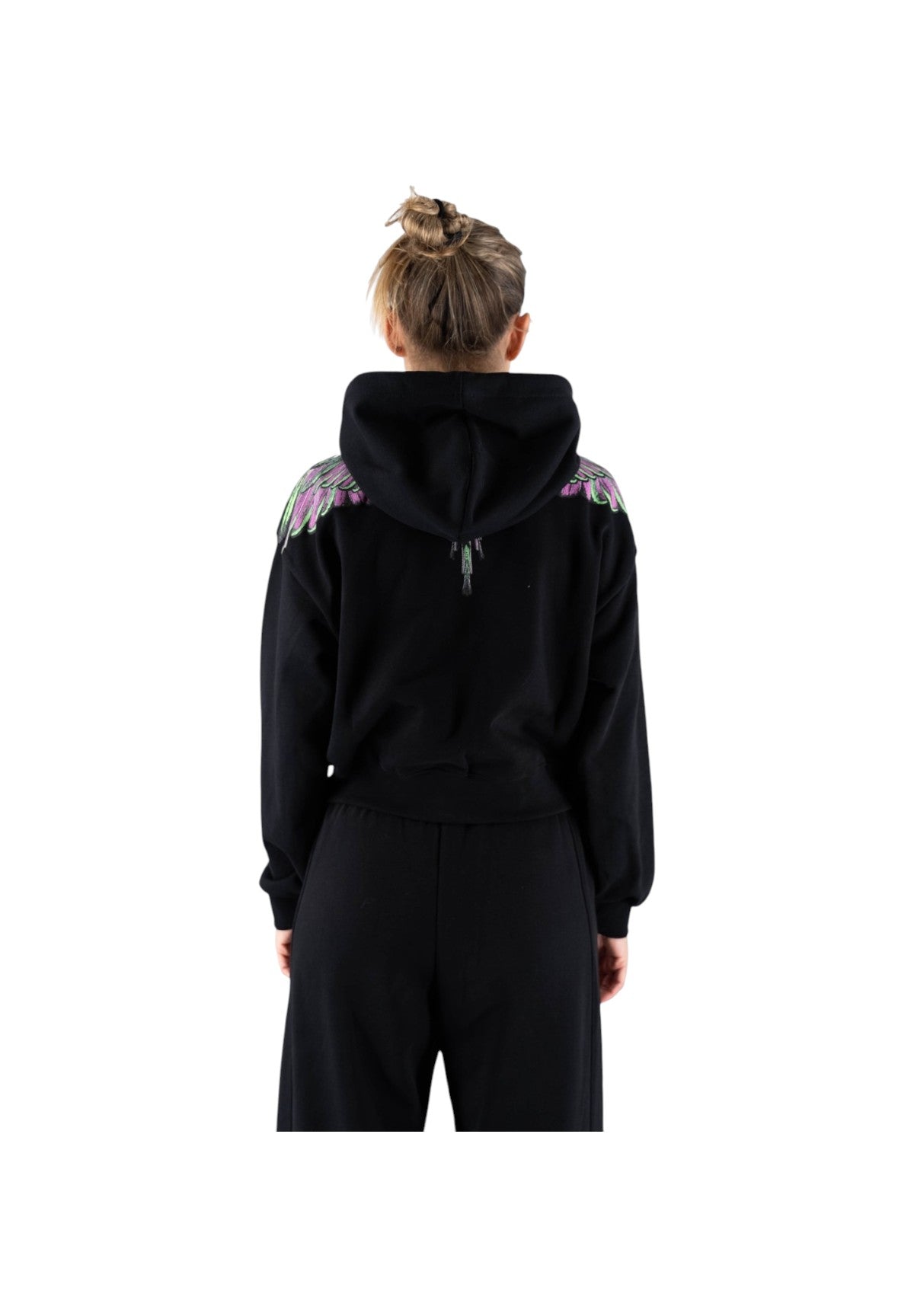 Felpa Pullover con Cappuccio 25ICM30000 Nero, Pink Wings