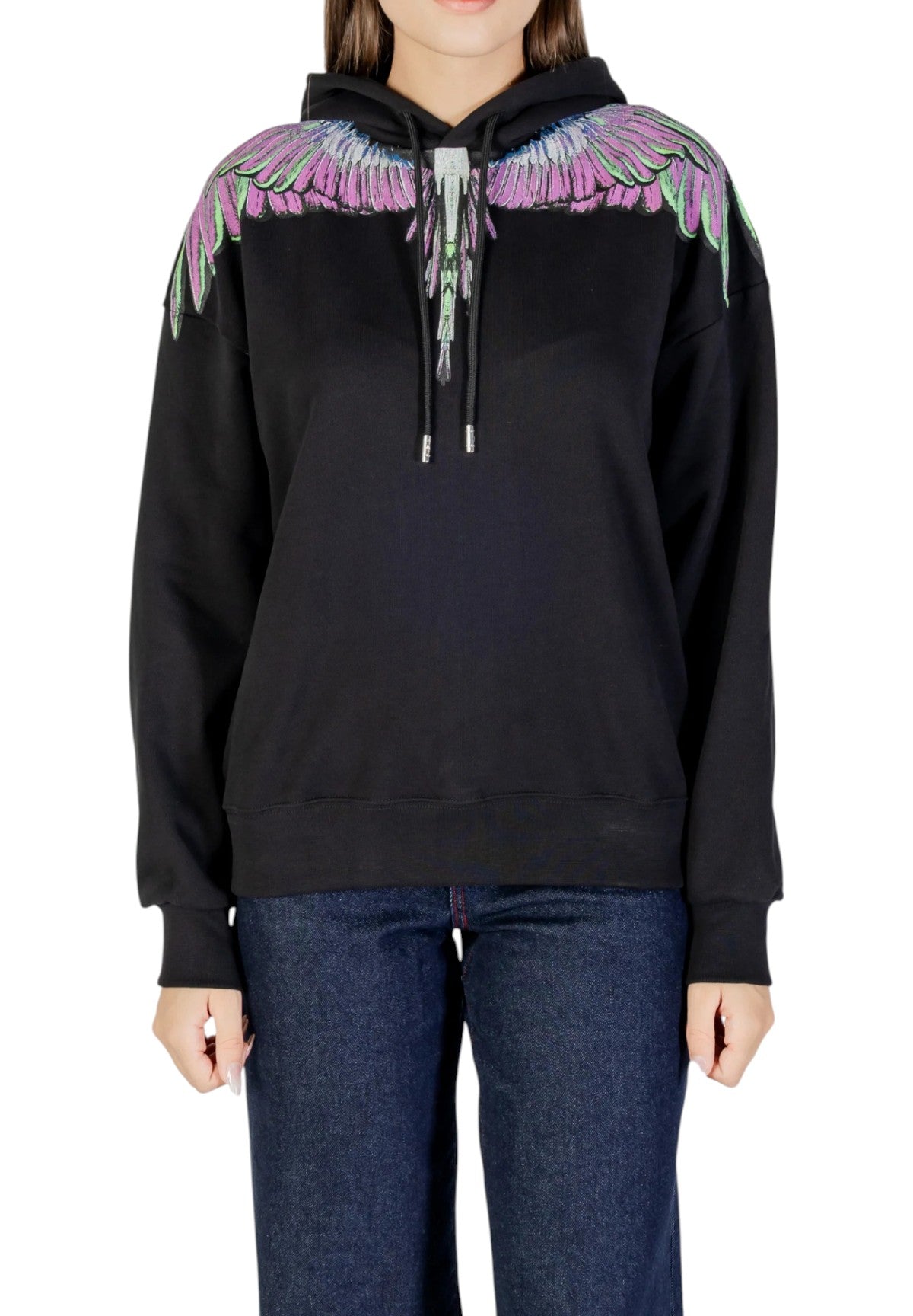 Felpa Pullover con Cappuccio 25ICM30002 Nero, Pink Wings