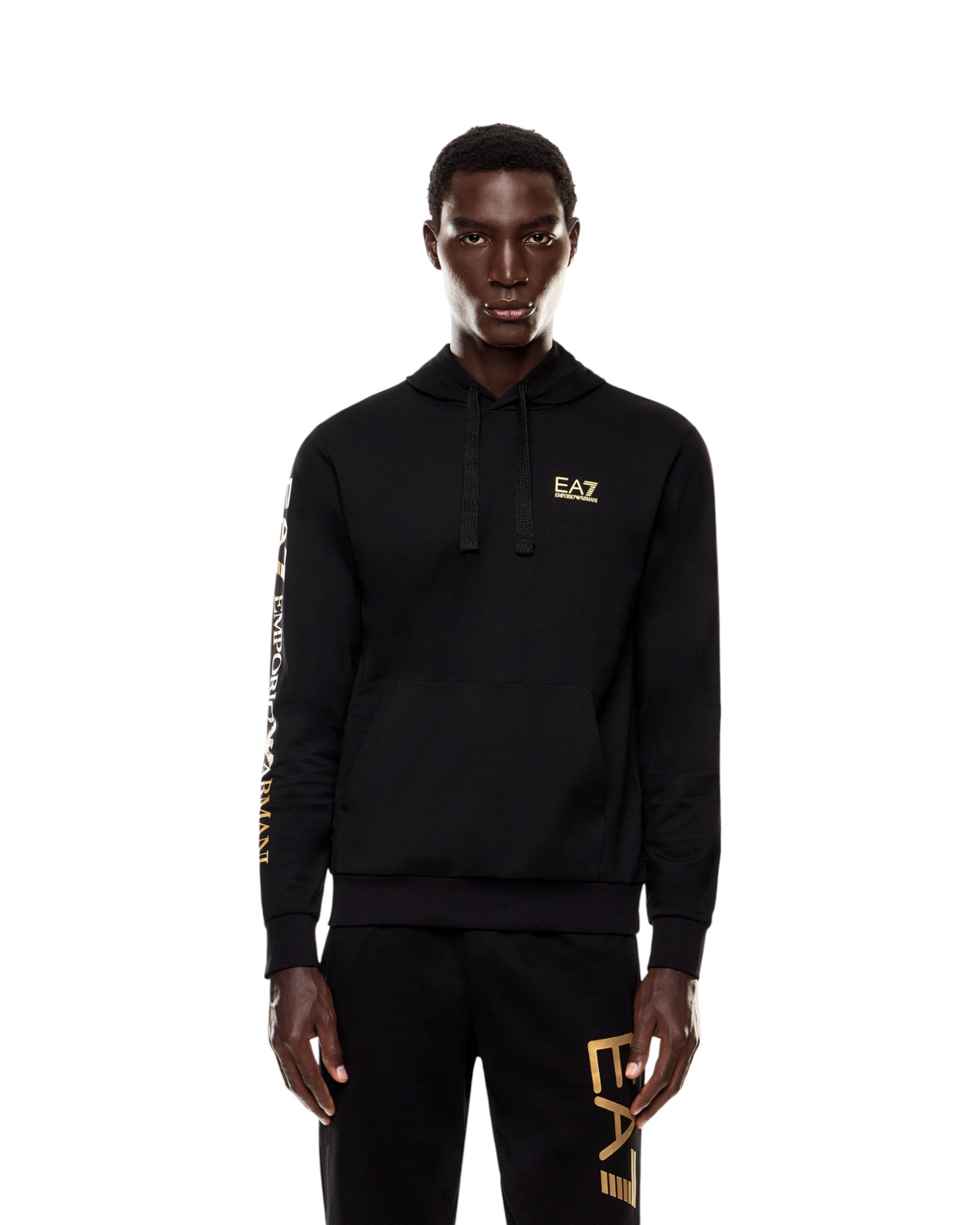 Felpa Pullover con Cappuccio 7M000569 Black, Gold