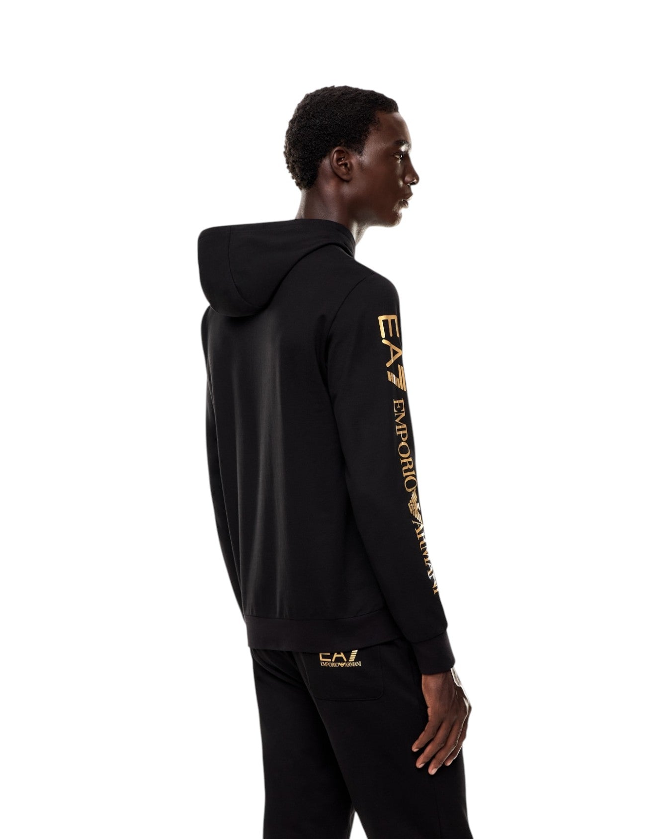 Felpa Pullover con Cappuccio 7M000569 Black, Gold