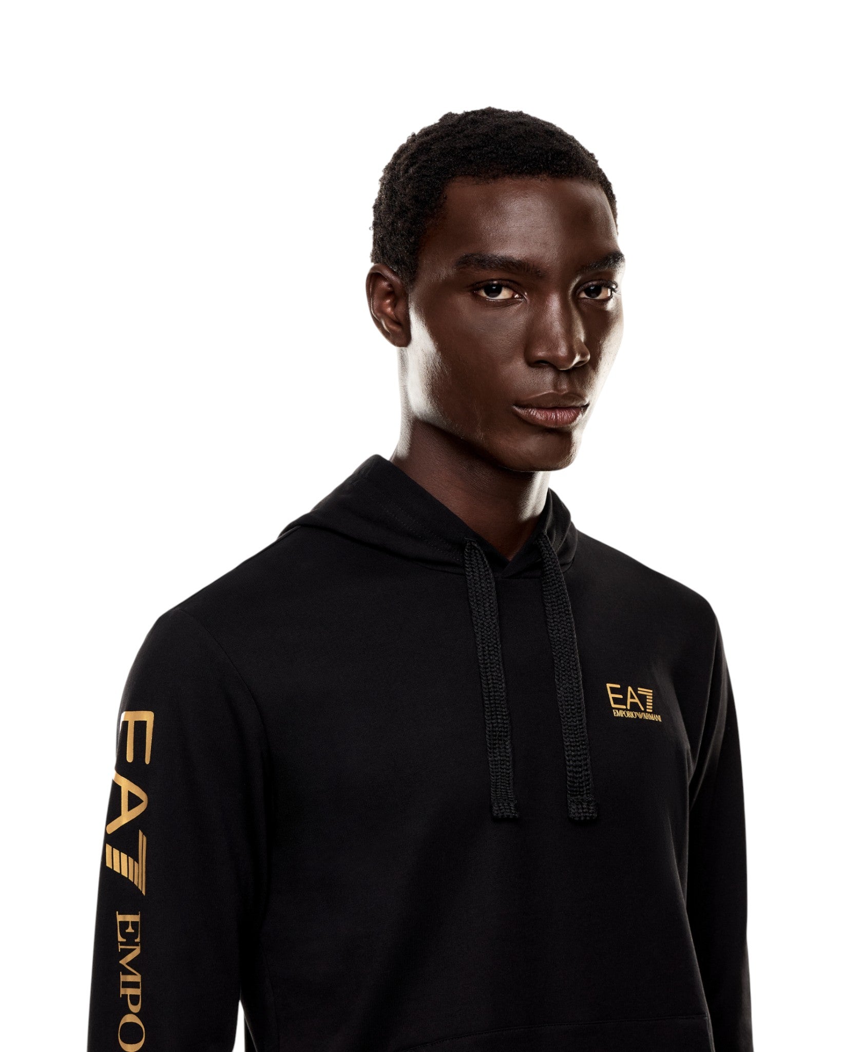 Felpa Pullover con Cappuccio 7M000569 Black, Gold