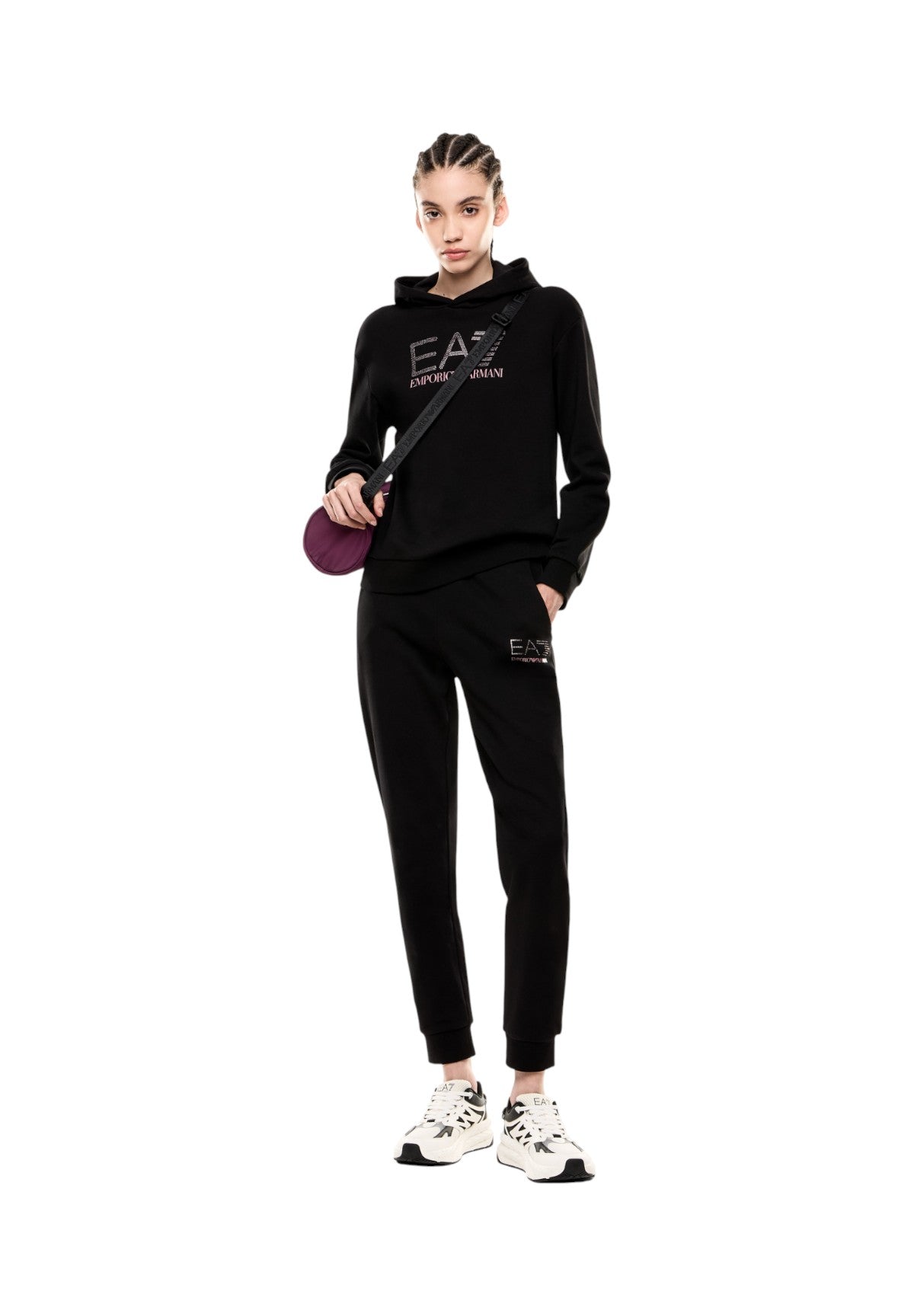 Felpa Pullover con Cappuccio 7W000537 Black, Dusky Orchid