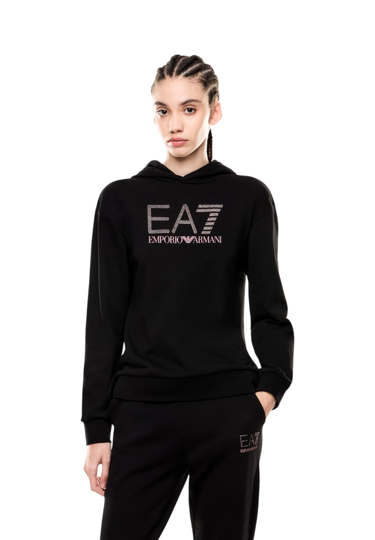 Felpa Pullover con Cappuccio 7W000537 Black, Dusky Orchid