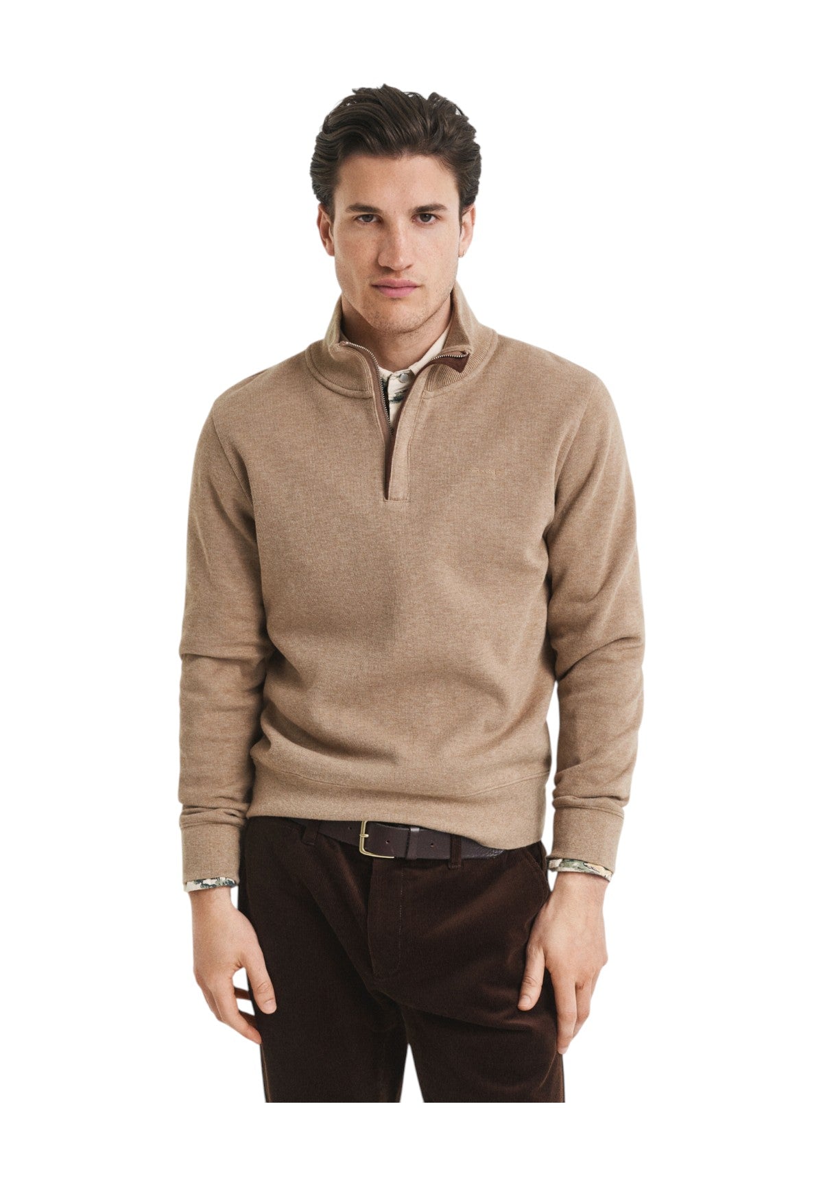 Maglione Collo Alto Ribbed Half Zip 2068028 Khaki Mel