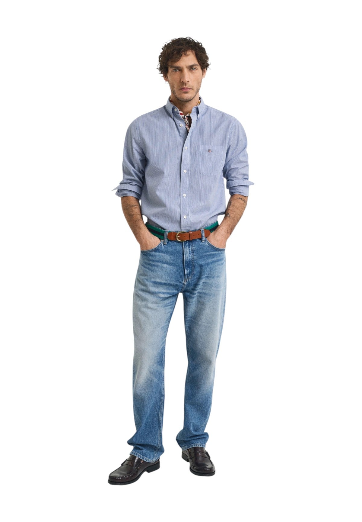 Camicia a Maniche Lunghe Classic Poplin Banker 3000140 College Blue