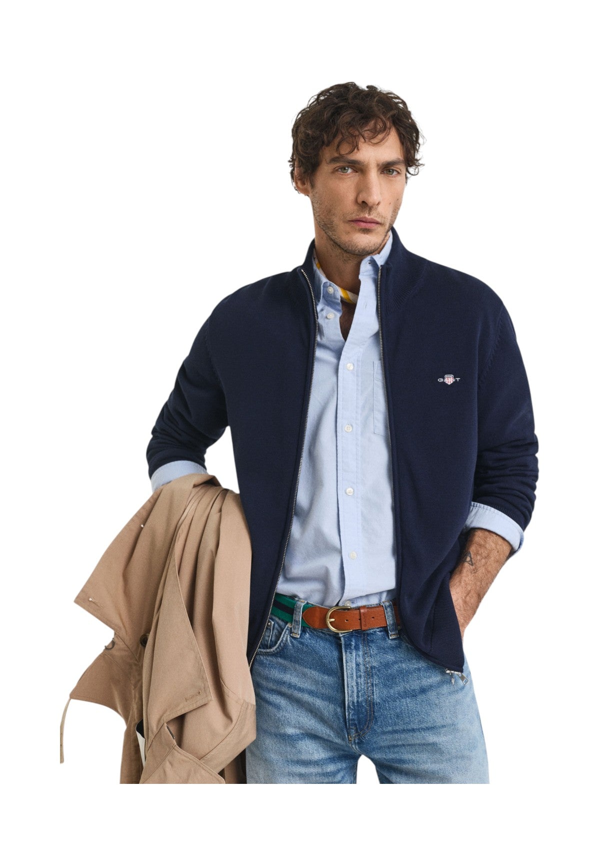 Cardigan Casual Cotton Zip 8030164 Evening Blue