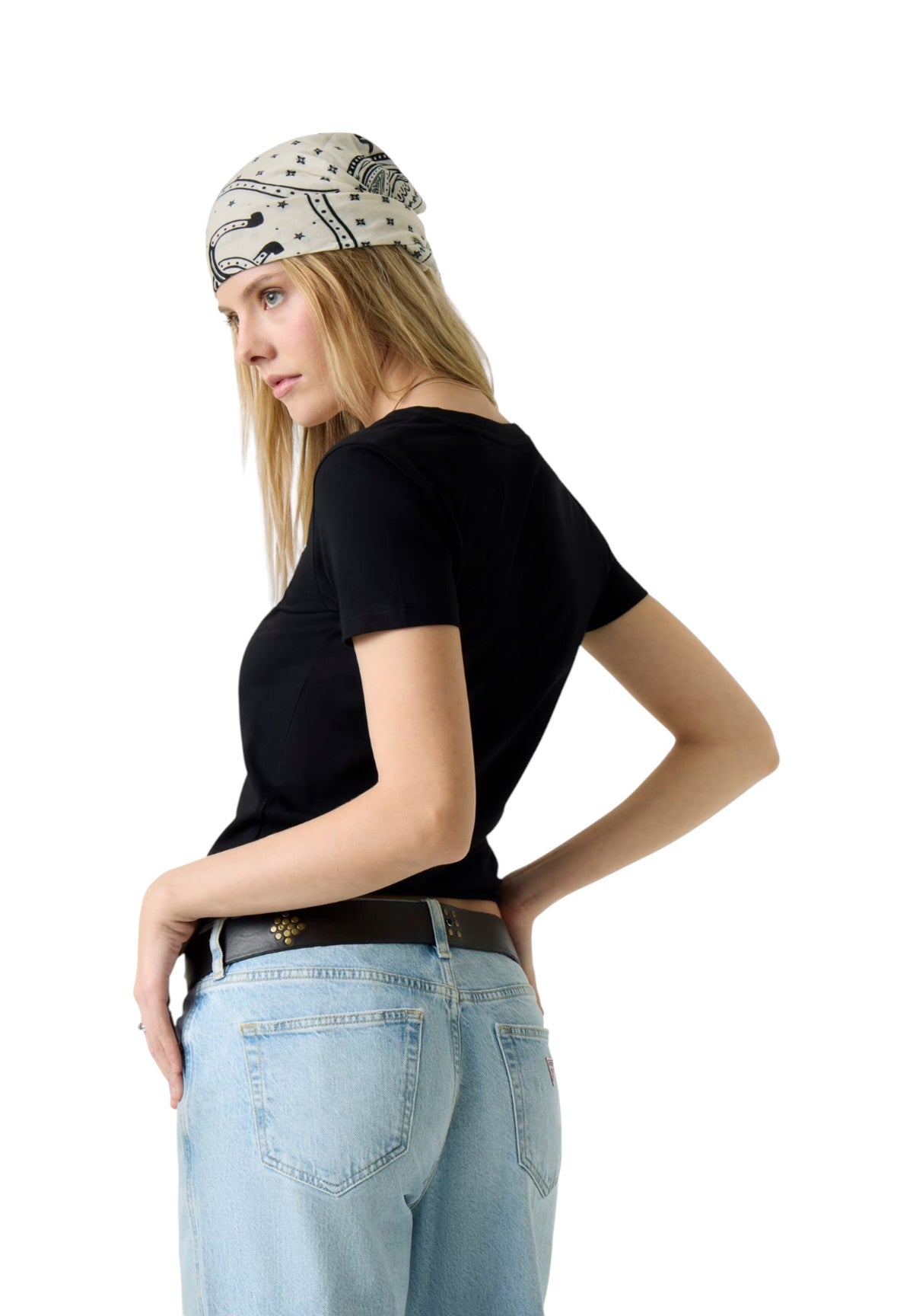 T-shirt con Scollo a V W4YI23 Jet Black A996