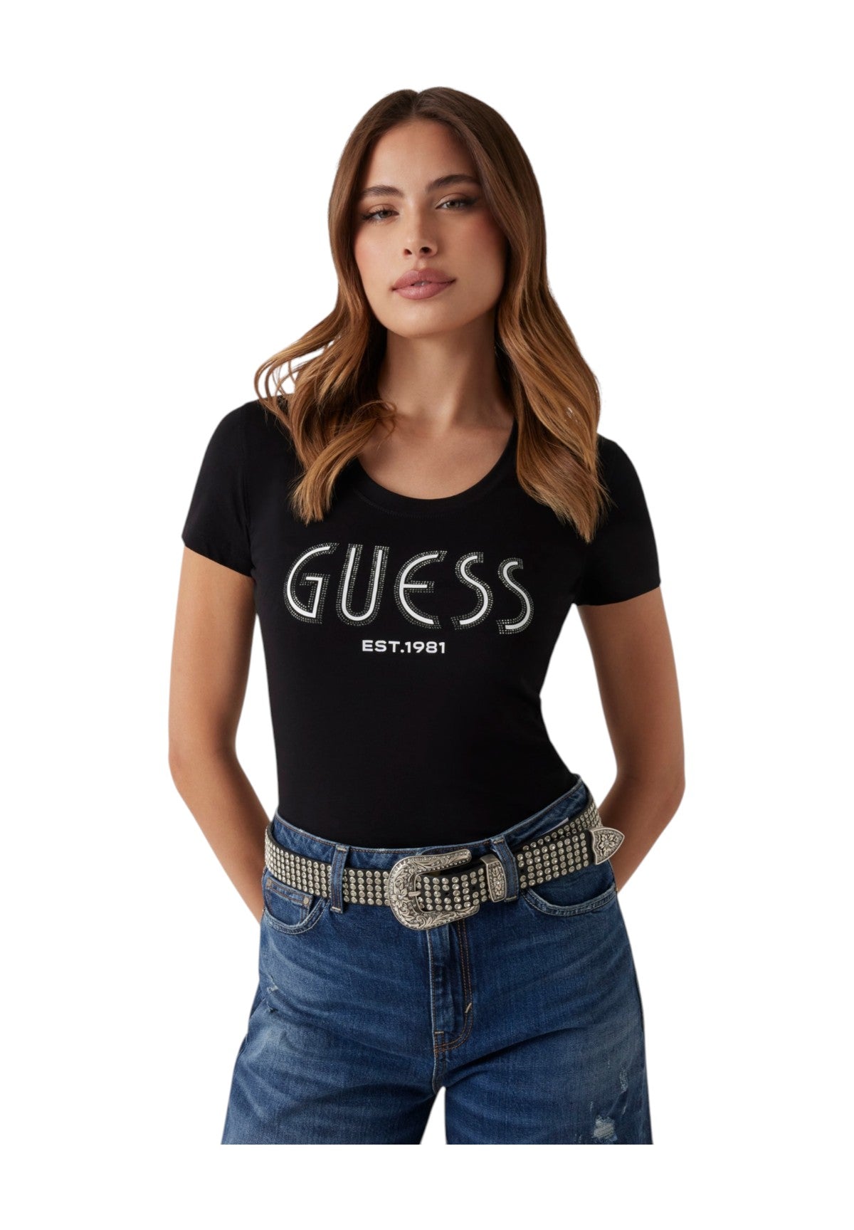 T-shirt a Maniche Corte Cn Ss Guess Logo Tee W5YI05 Jet Black A996
