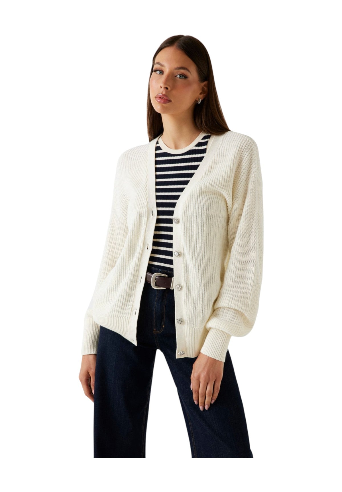 Cardigan Ls Vn Jamie Cardi W5YR06 Cream White