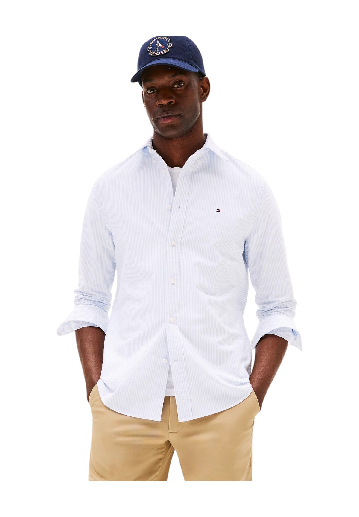 Camicia a Maniche Lunghe Heritage Oxford MW0MW36238 Cloudy Blue, White