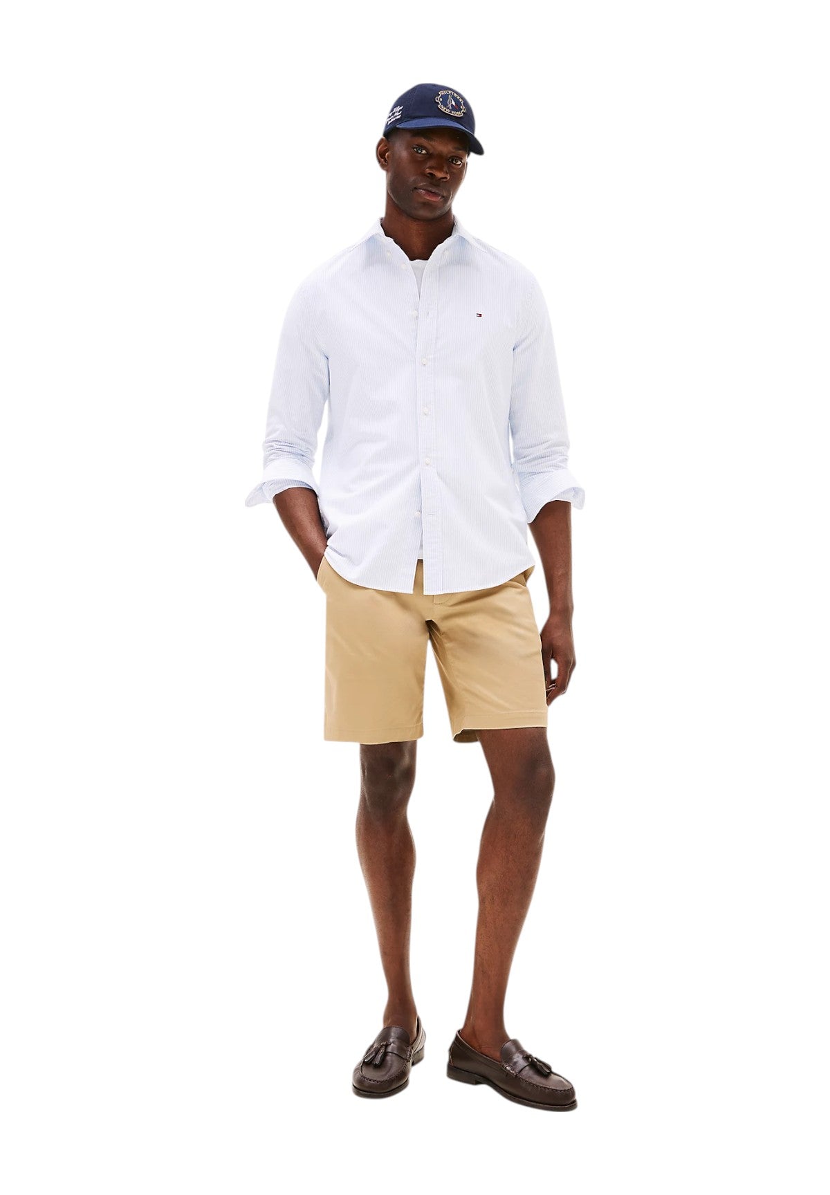 Camicia a Maniche Lunghe Heritage Oxford MW0MW36238 Cloudy Blue, White