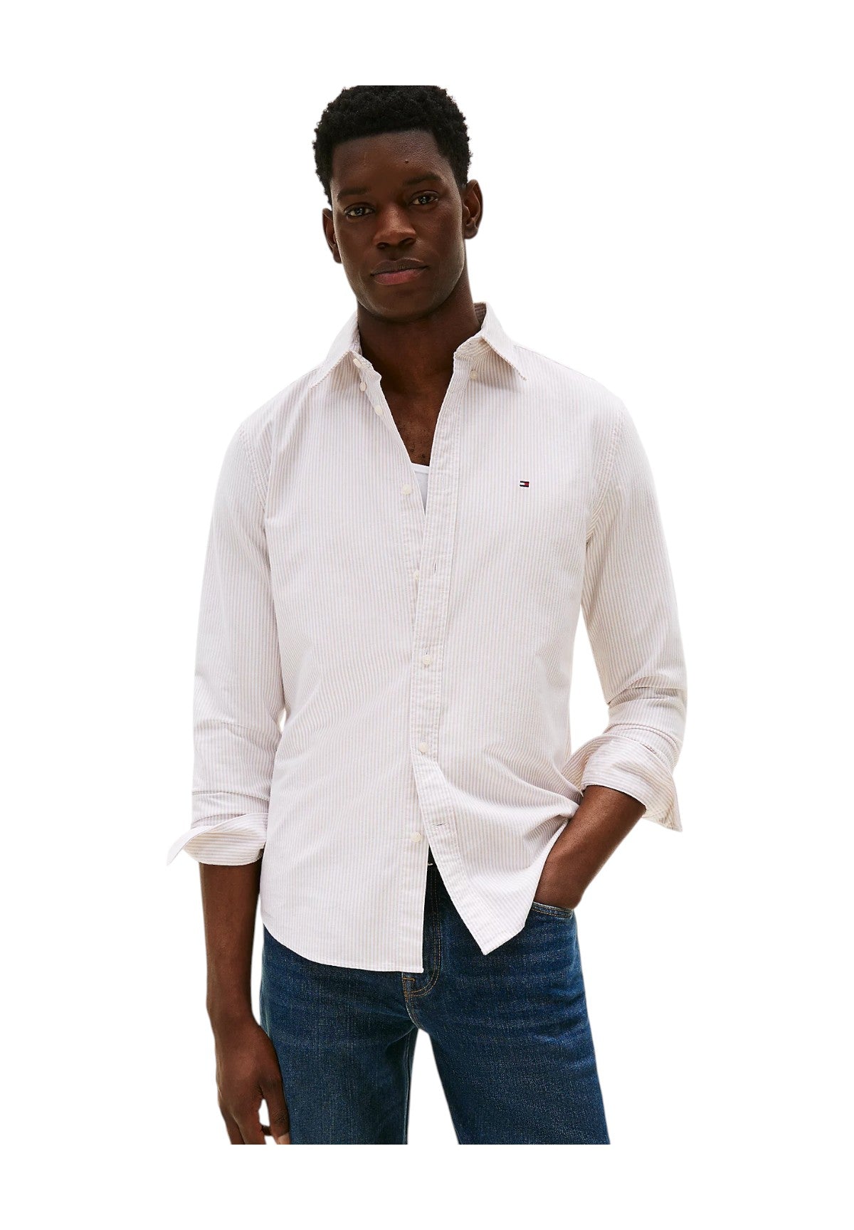 Camicia a Maniche Lunghe Heritage Oxford MW0MW36238 Safari Canvas, White
