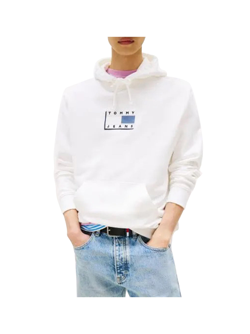 Felpa Pullover con Cappuccio Tjm Reg Pop Clr Flag DM0DM21623 Ecru