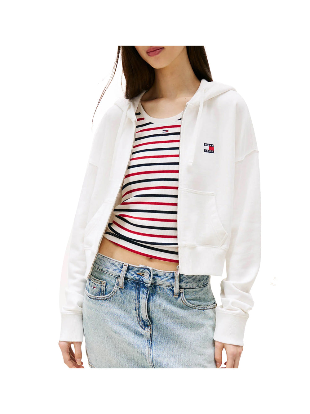 Felpa Full-Zip con Cappuccio Tjw Bxy Crp Zip Thru DW0DW21147 Ecru