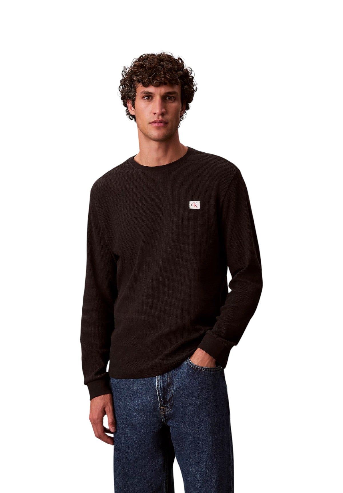 T-shirt a Maniche Lunghe Ls Waffle Badge Crew LV040EM217 Black