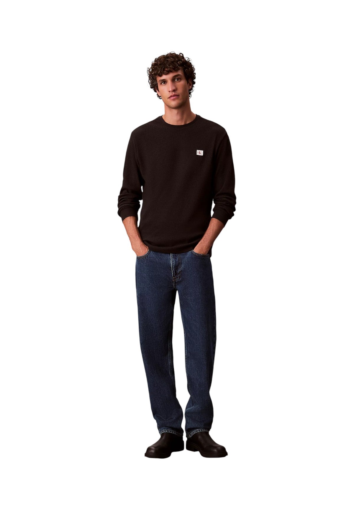 T-shirt a Maniche Lunghe Ls Waffle Badge Crew LV040EM217 Black