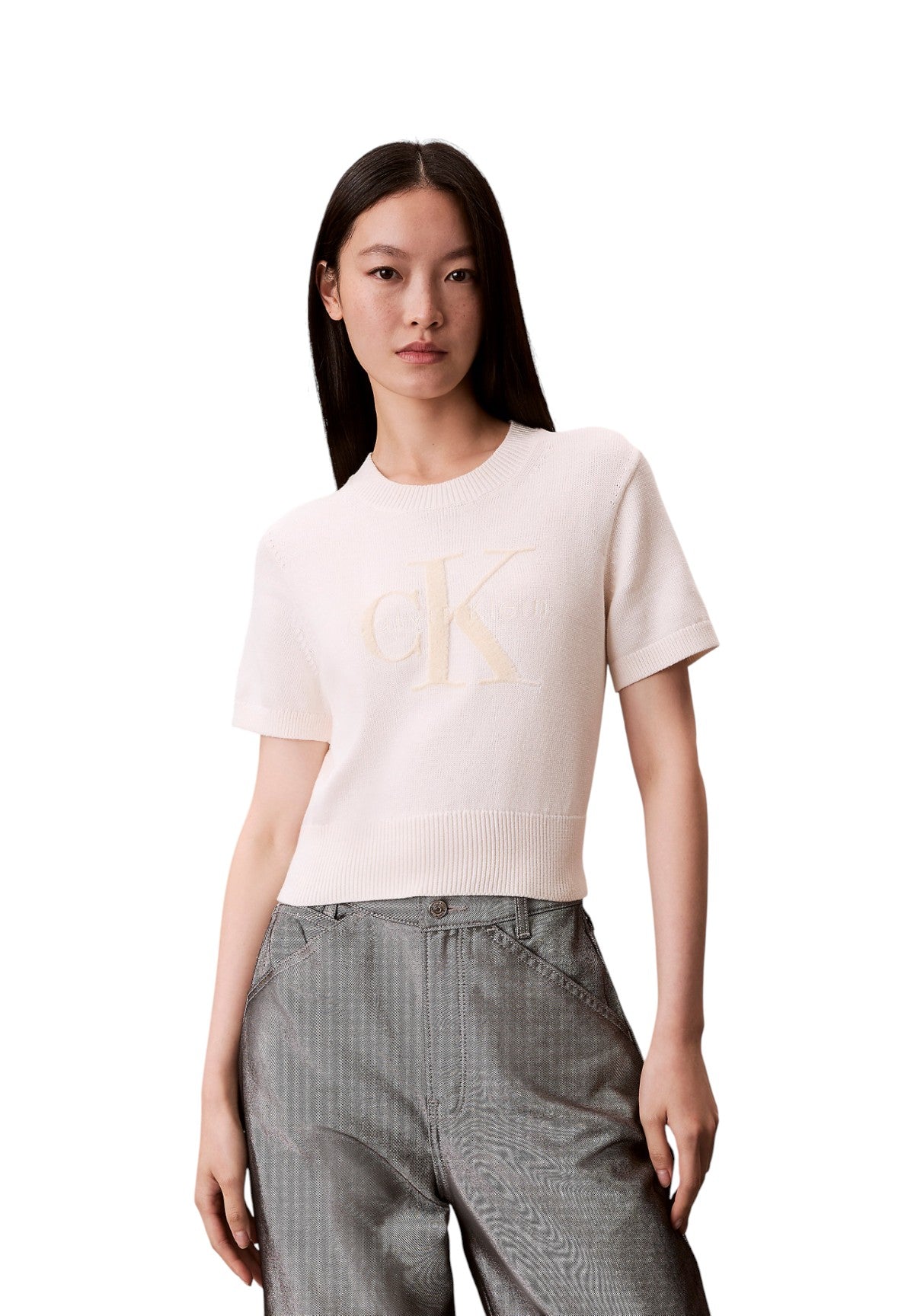 Maglia Chunky Cotton Graphi LV044E306G White Greige