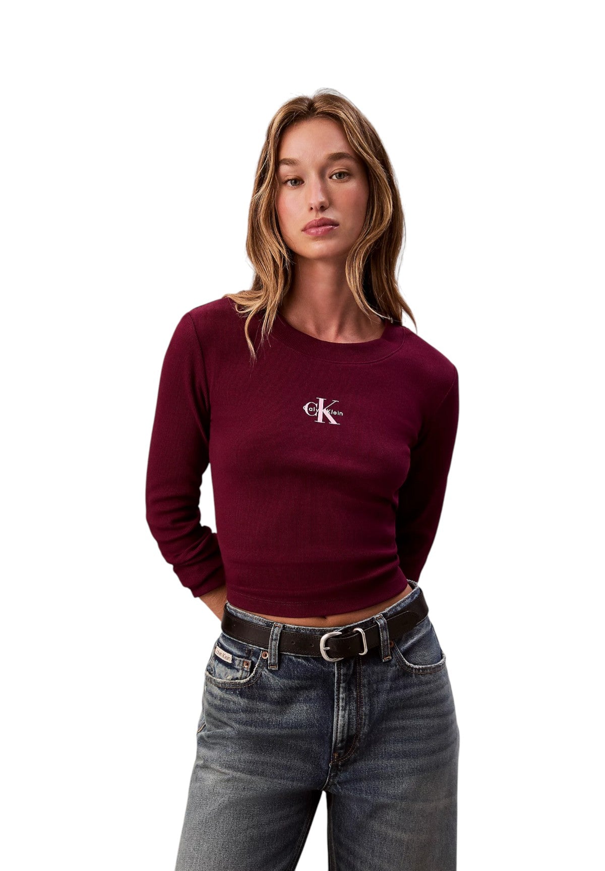 T-shirt a Maniche Lunghe Ls Monologo Baby Tee LV047A803G Berry Glaze