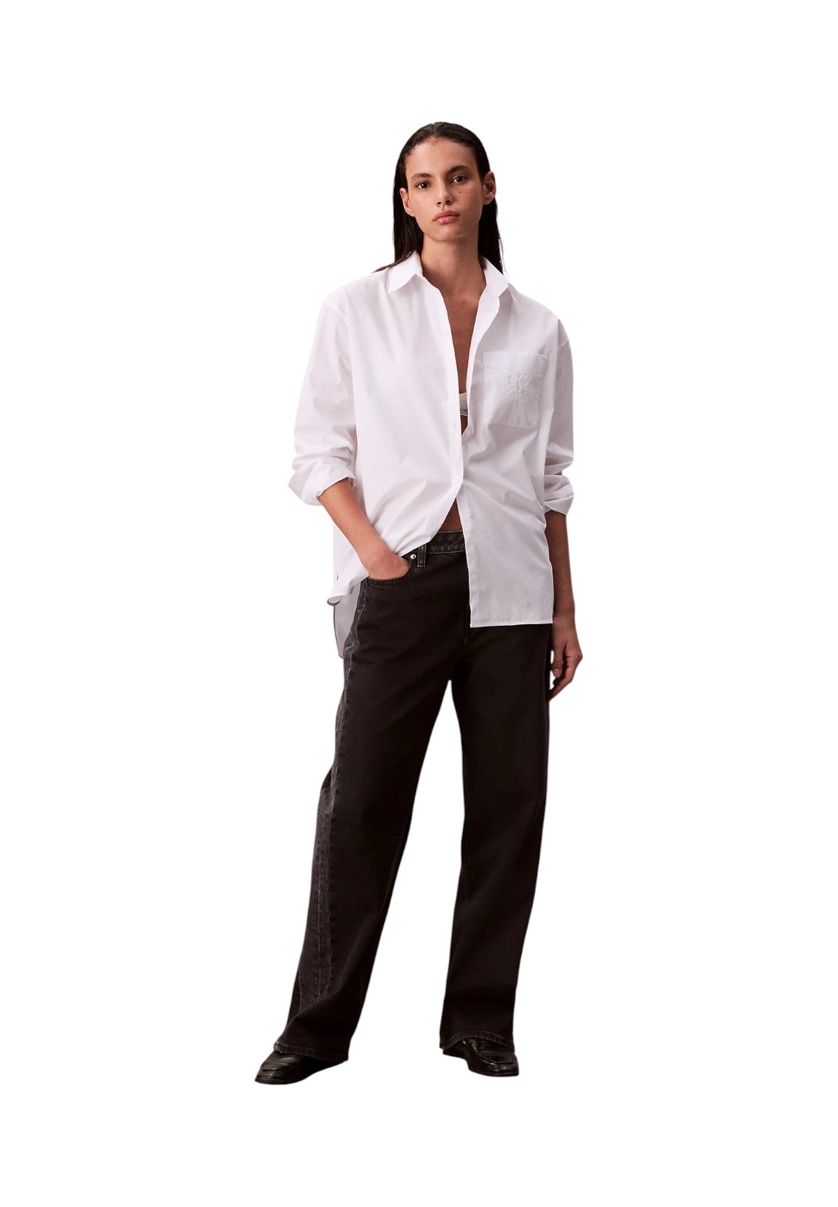 Camicia a Maniche Lunghe Poplin Relaxed Shirt LV047C143G Brilliant White