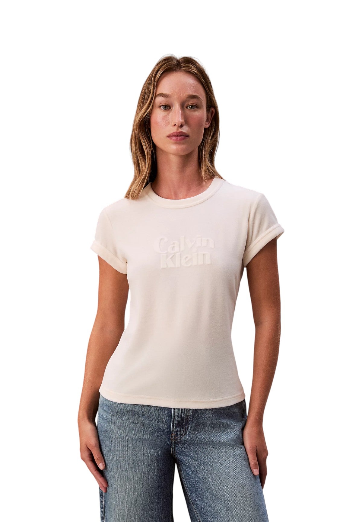 T-shirt a Maniche Corte Ss Velour Logo Tee LV047E222G Antique White