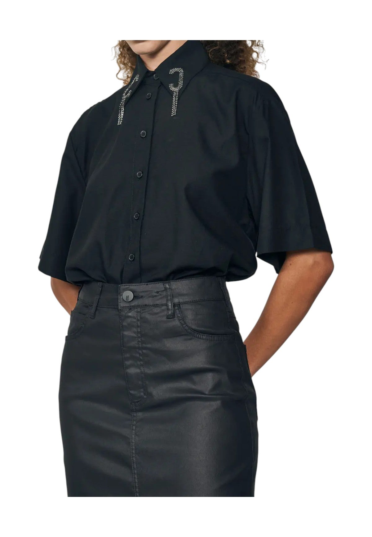 Camicia a Maniche Corte camicia logo strass 300102925 Nero