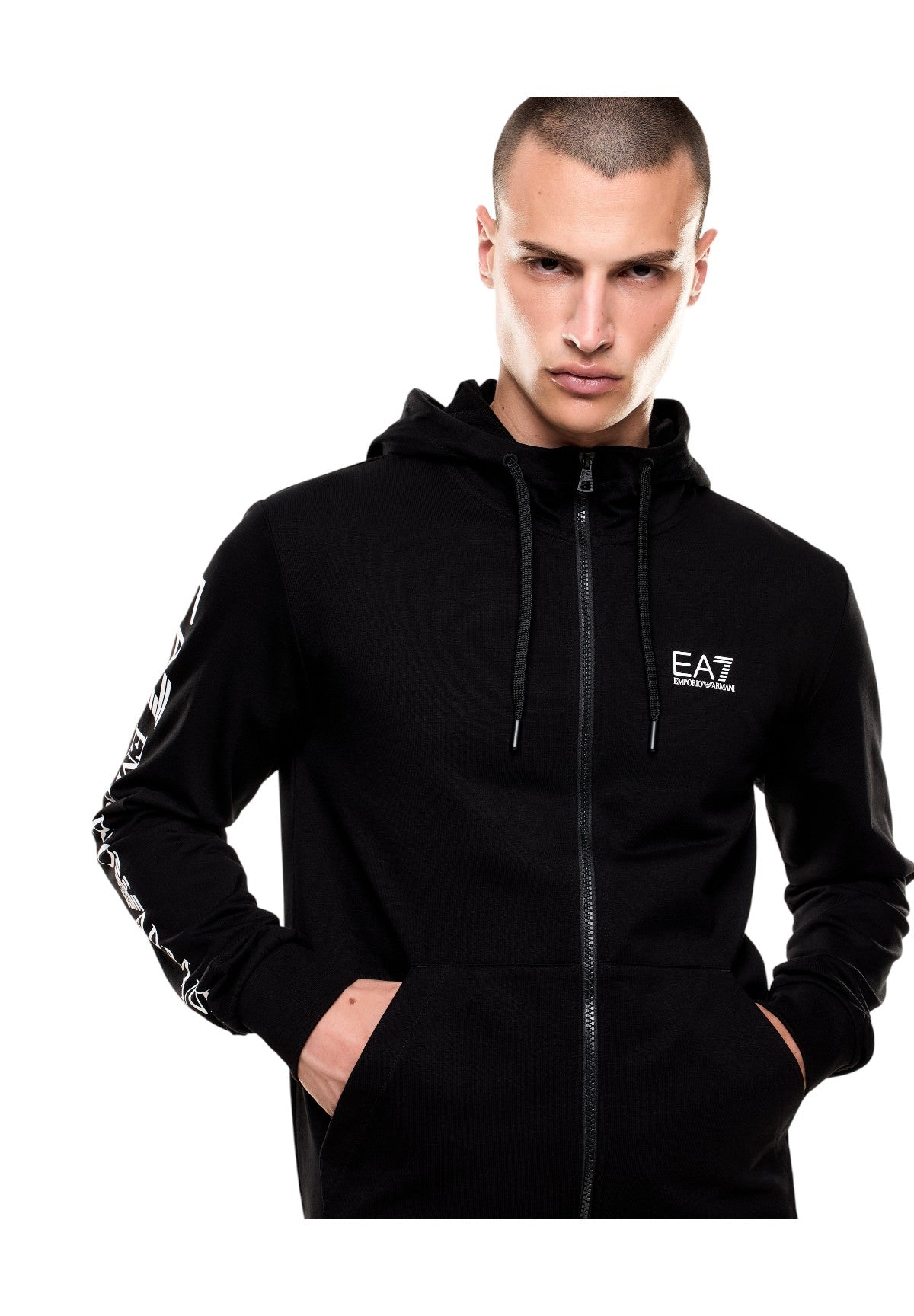 Felpa Pullover con Cappuccio 7M000568 Black, White