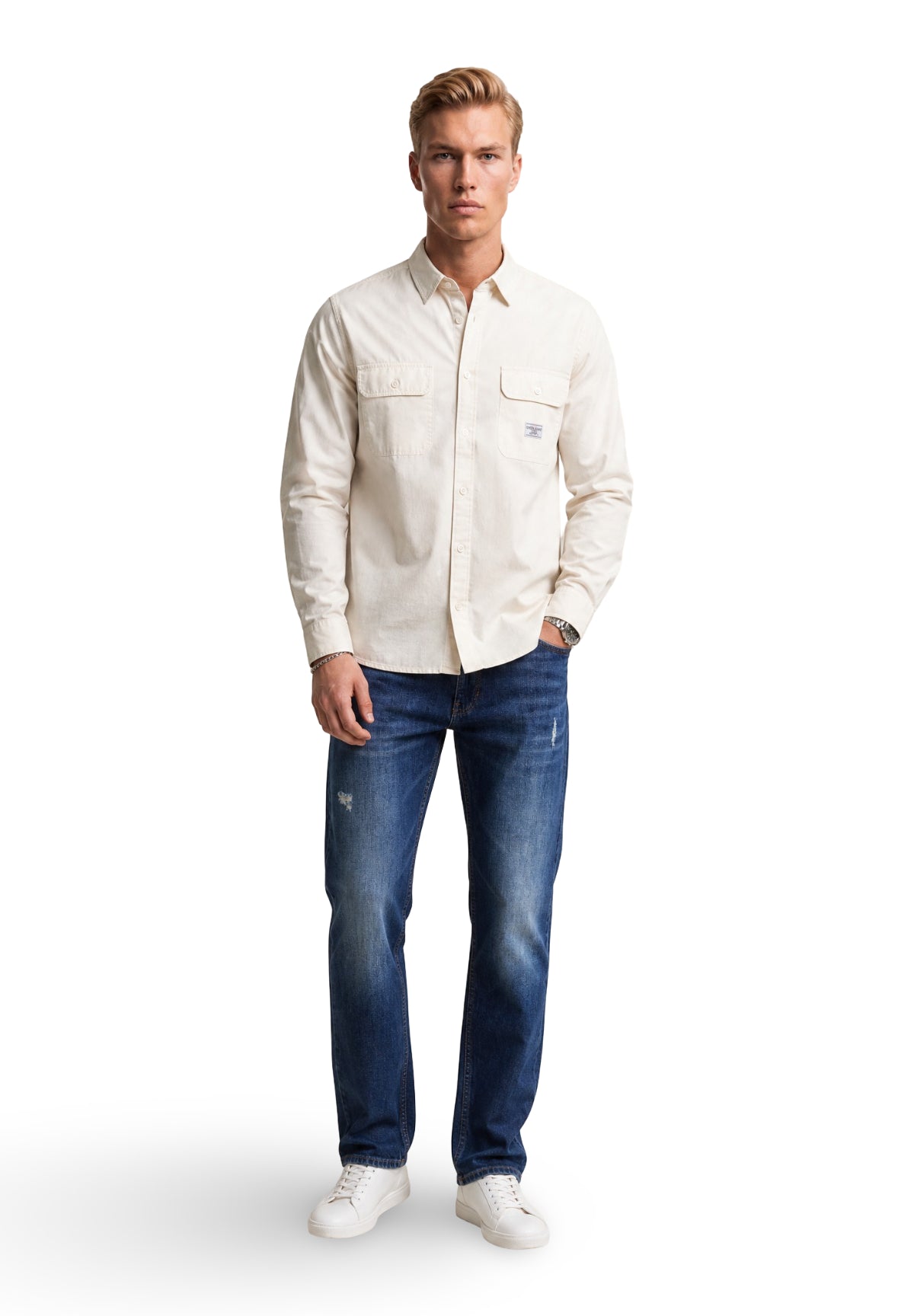 Camicia a Maniche Lunghe Gj Ls Boxi Cropped Pocket Shir M6RH60 Spirit White