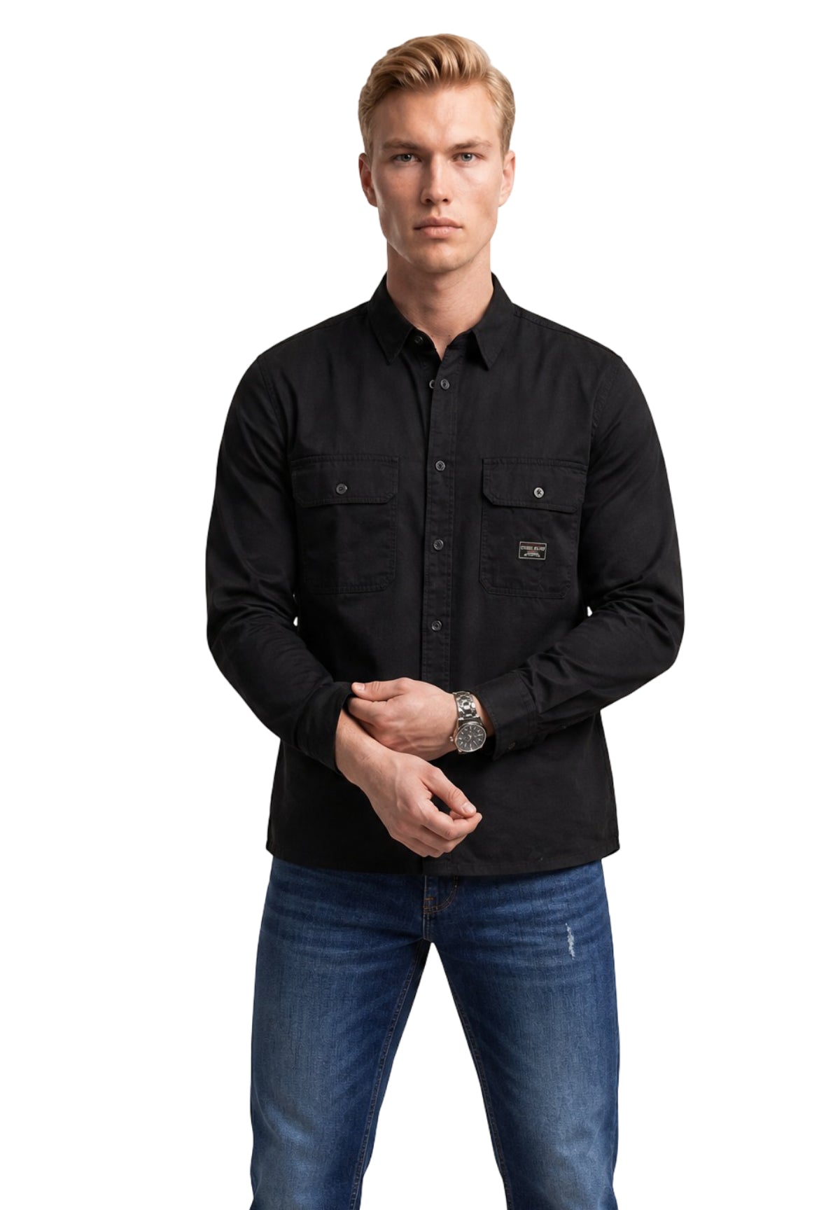 Camicia a Maniche Lunghe Gj Ls Boxi Cropped Pocket Shir M6RH60 Jet Black A996