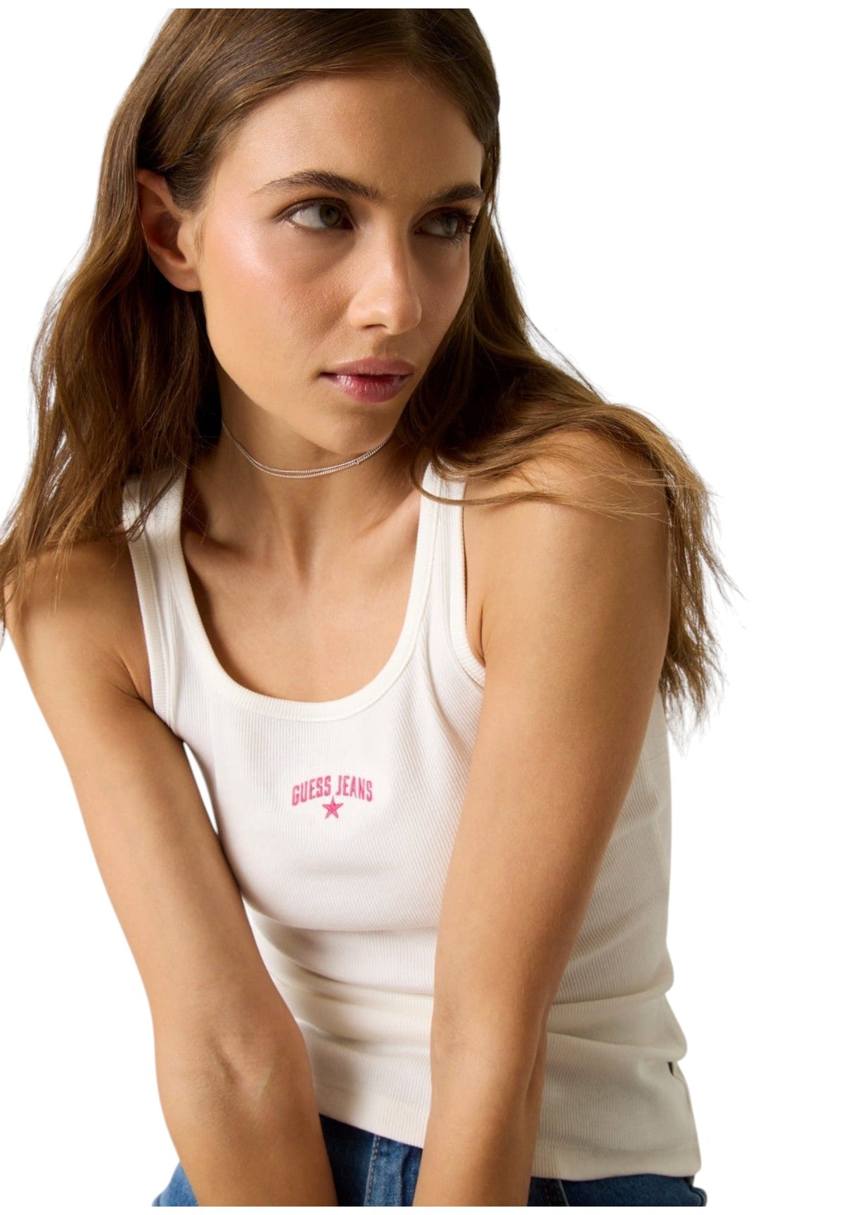 Top Gj Rib Embro Tank Top W6GPZ2 Alabaster White