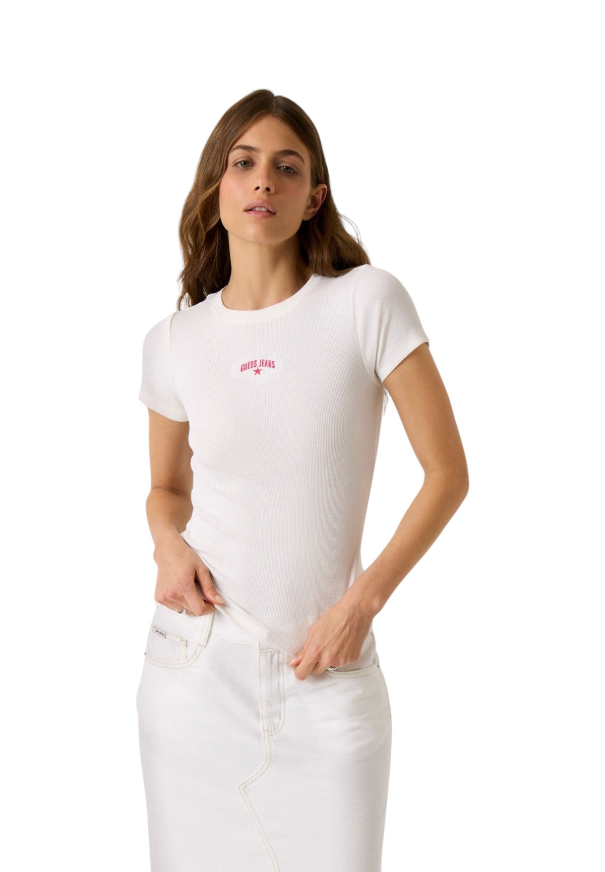 T-shirt a Maniche Corte Gj Ss Cn Rib Embro Tee W6GPZ3 Alabaster White