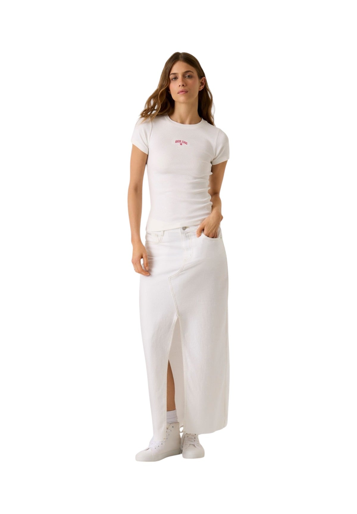 T-shirt a Maniche Corte Gj Ss Cn Rib Embro Tee W6GPZ3 Alabaster White