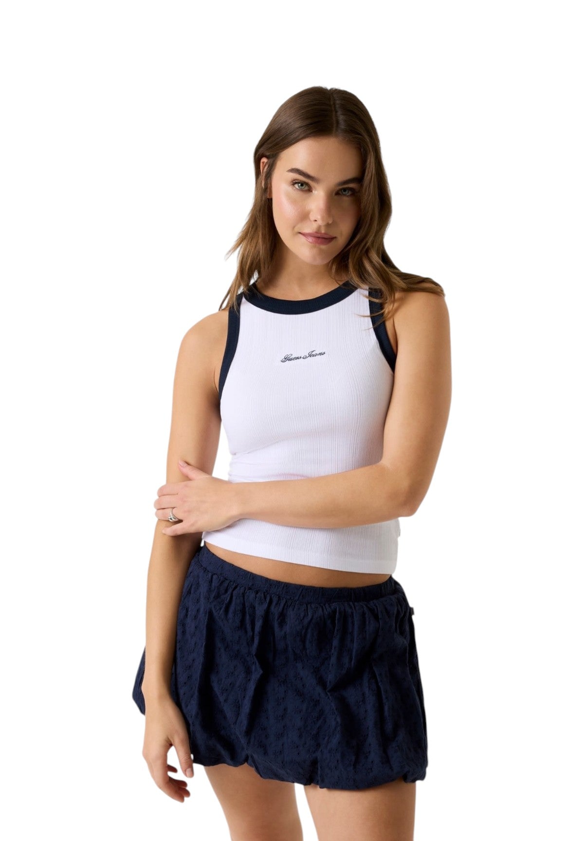 Top Gj Embro Ringer Tank Top W6GPZ8 Pure White