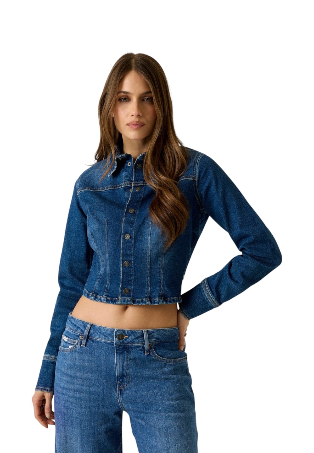 Giubbino di Jeans Gj Ls Fitted Cropped Shacket W6RN84 Gj Tinted Dark Wash