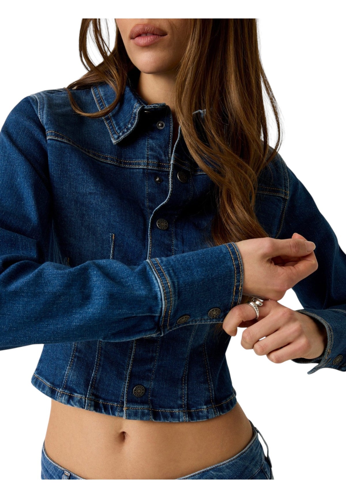 Giubbino di Jeans Gj Ls Fitted Cropped Shacket W6RN84 Gj Tinted Dark Wash