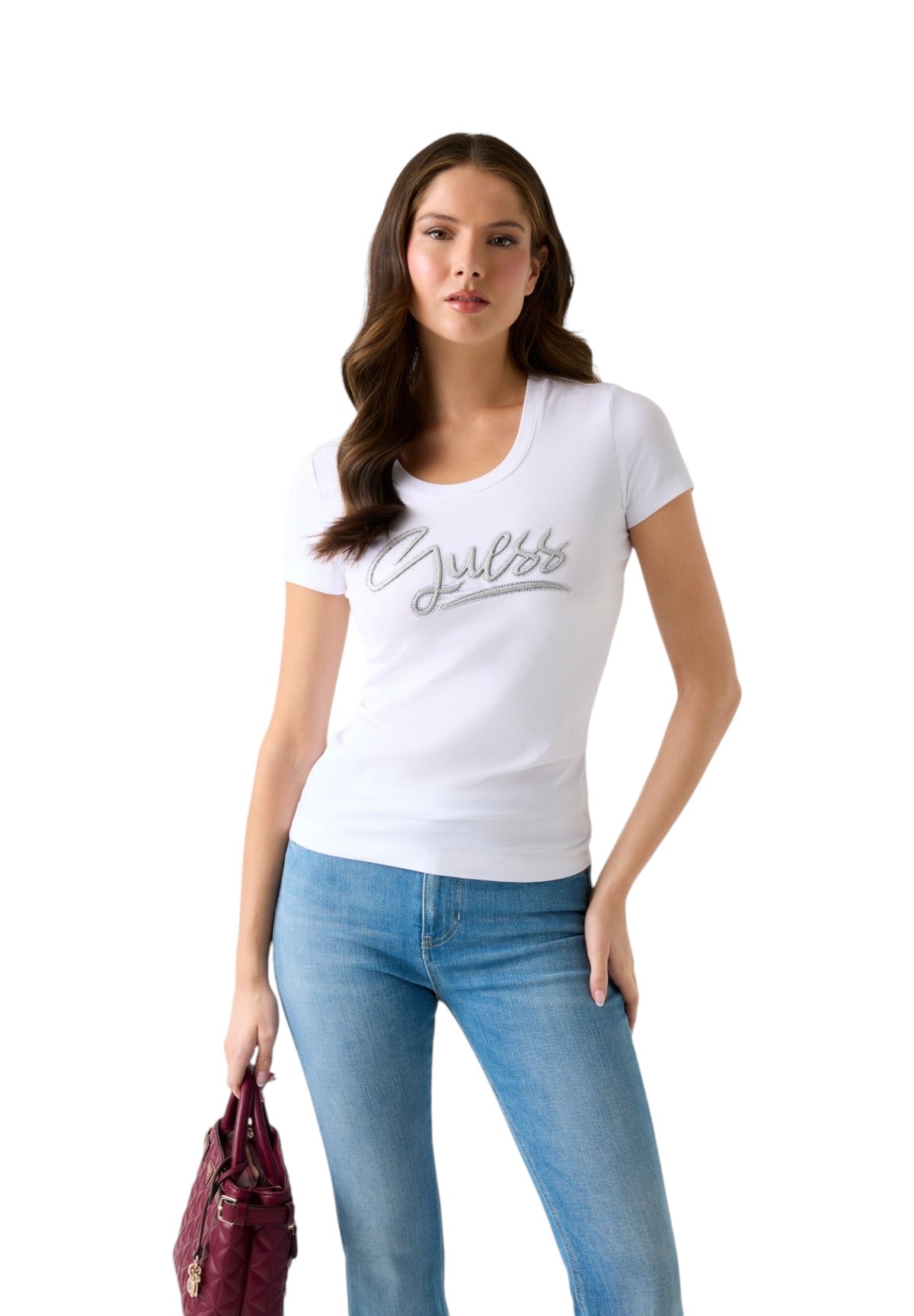 T-shirt a Maniche Corte Ss Cn Guess Script Tee W6RI24 Pure White