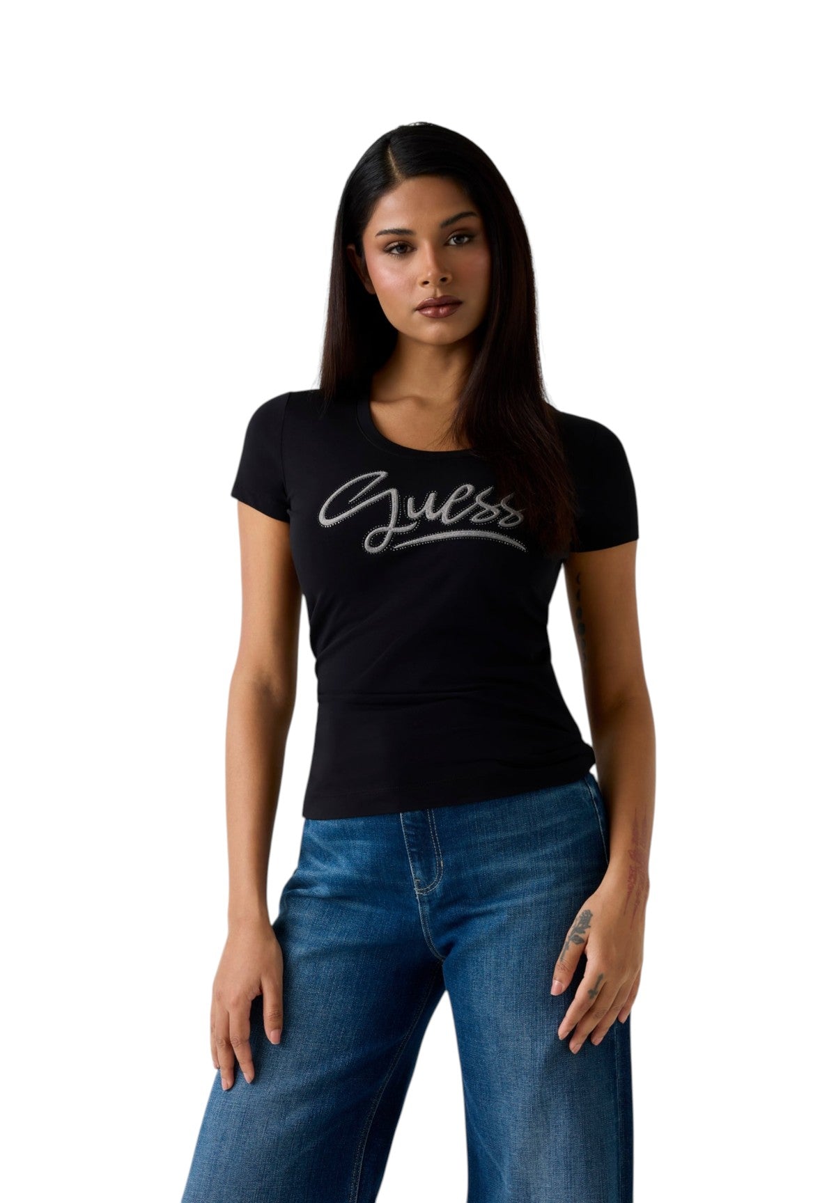 T-shirt a Maniche Corte Ss Cn Guess Script Tee W6RI24 Jet Black A996