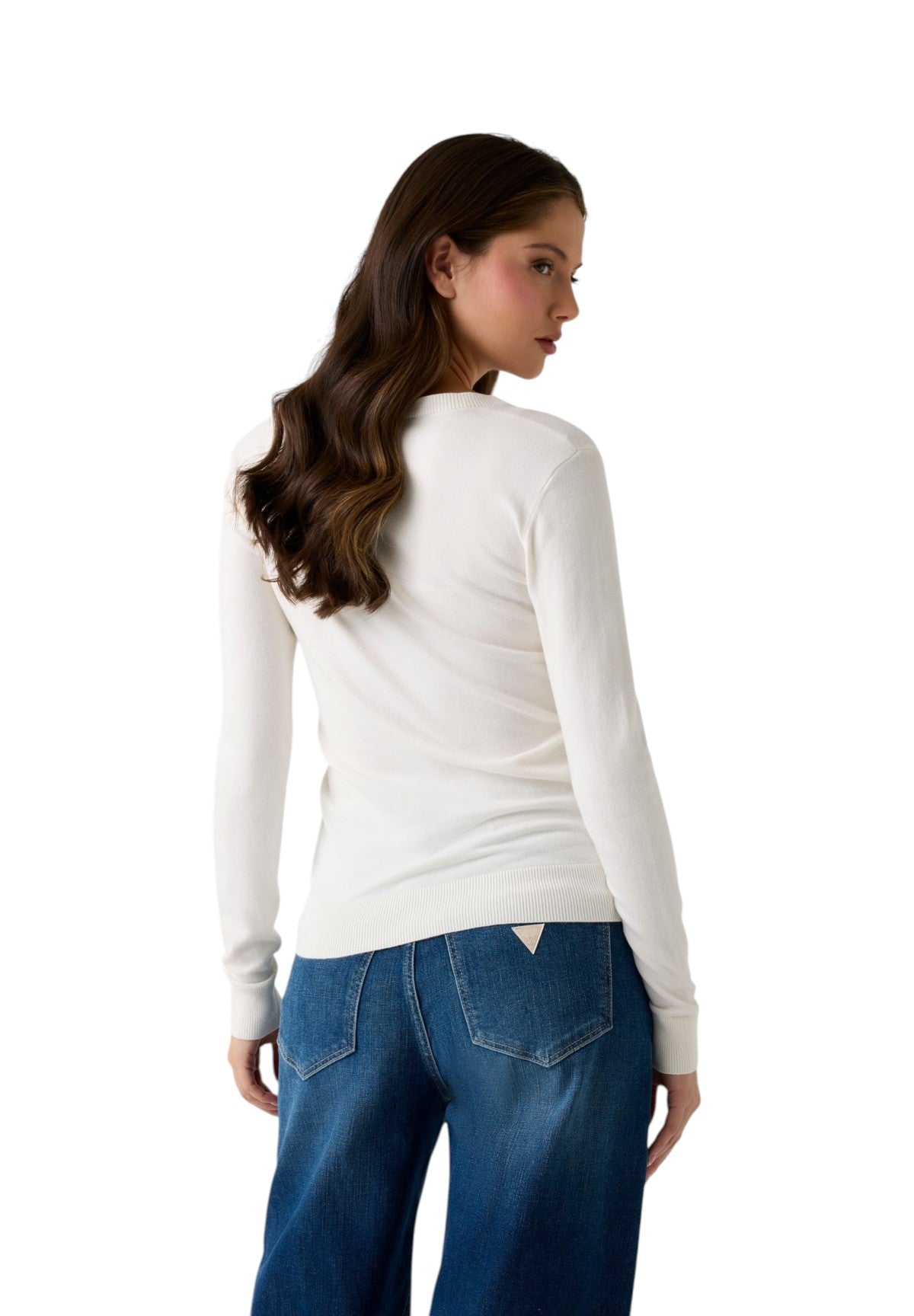 Maglione con Scollo a V Ls Vn Stephanie Logo Swtr W6RR50 Cream White