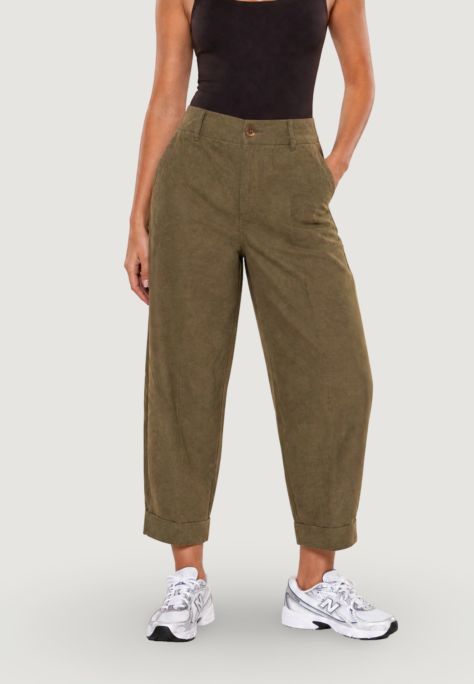 Pantaloni pantalone barrell cotone 13568 Militare