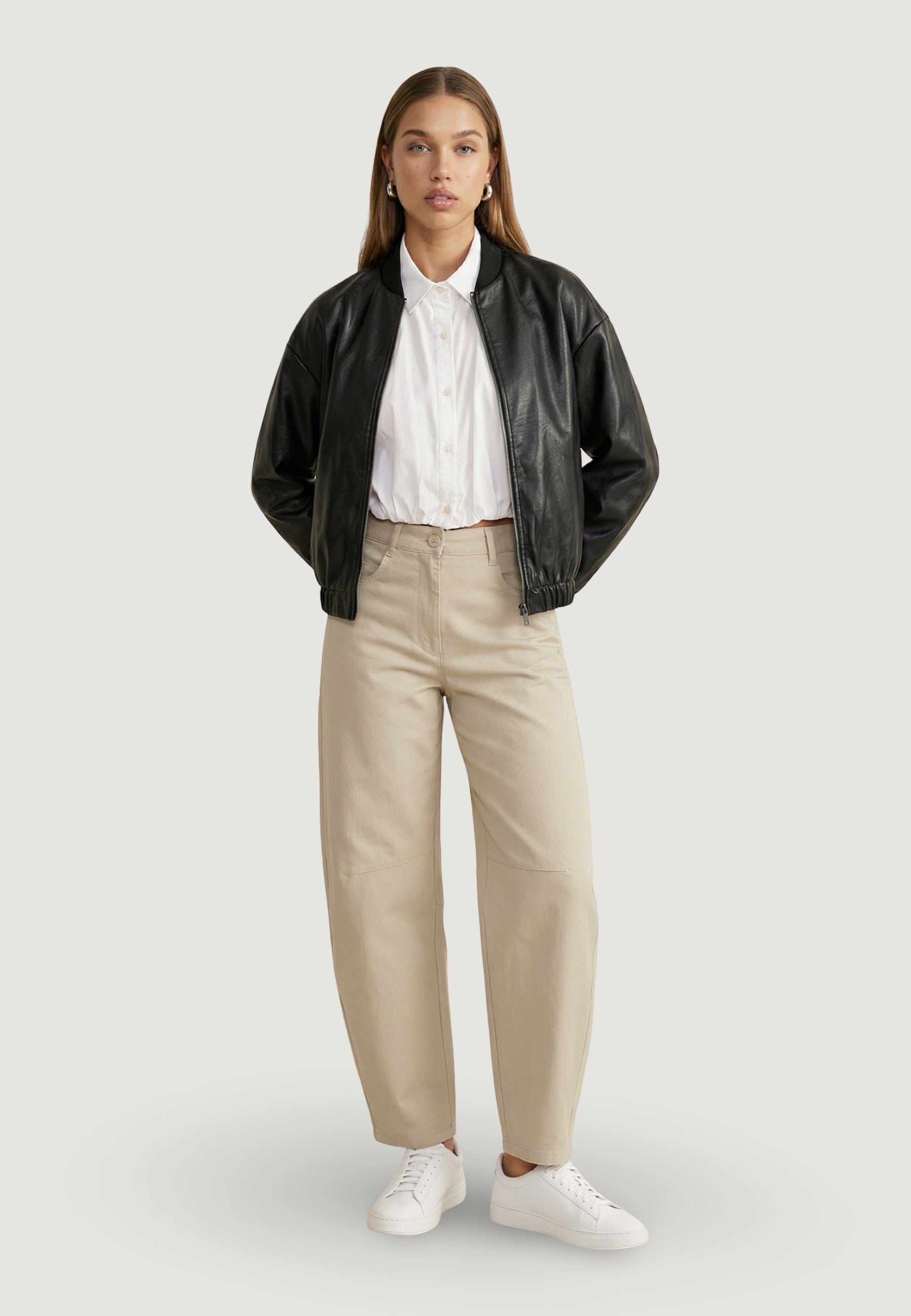 Giubbotto Bomber bomber in ecopelle opaca c/costina tess. al collo 17338 Nero