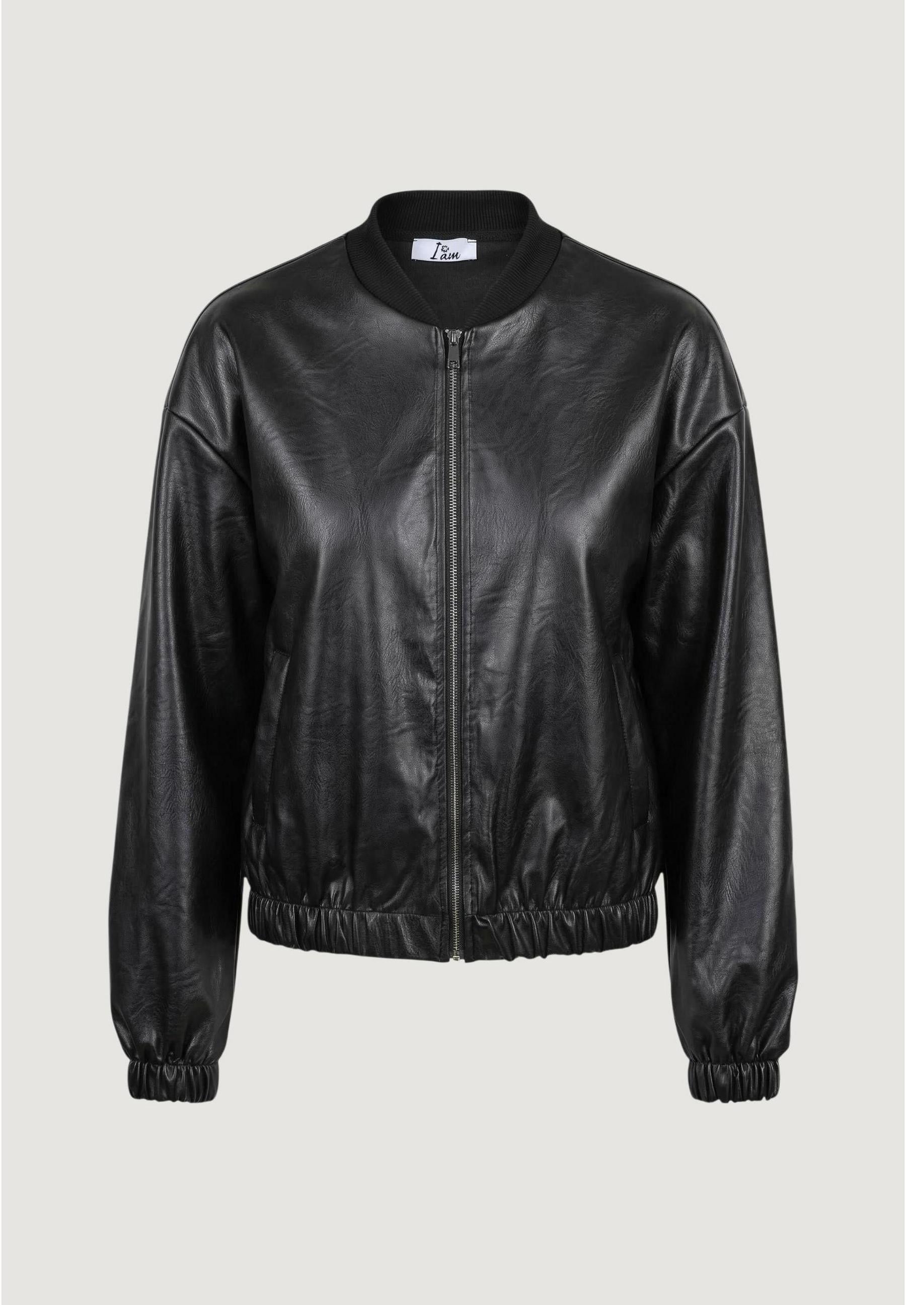 Giubbotto Bomber bomber in ecopelle opaca c/costina tess. al collo 17338 Nero